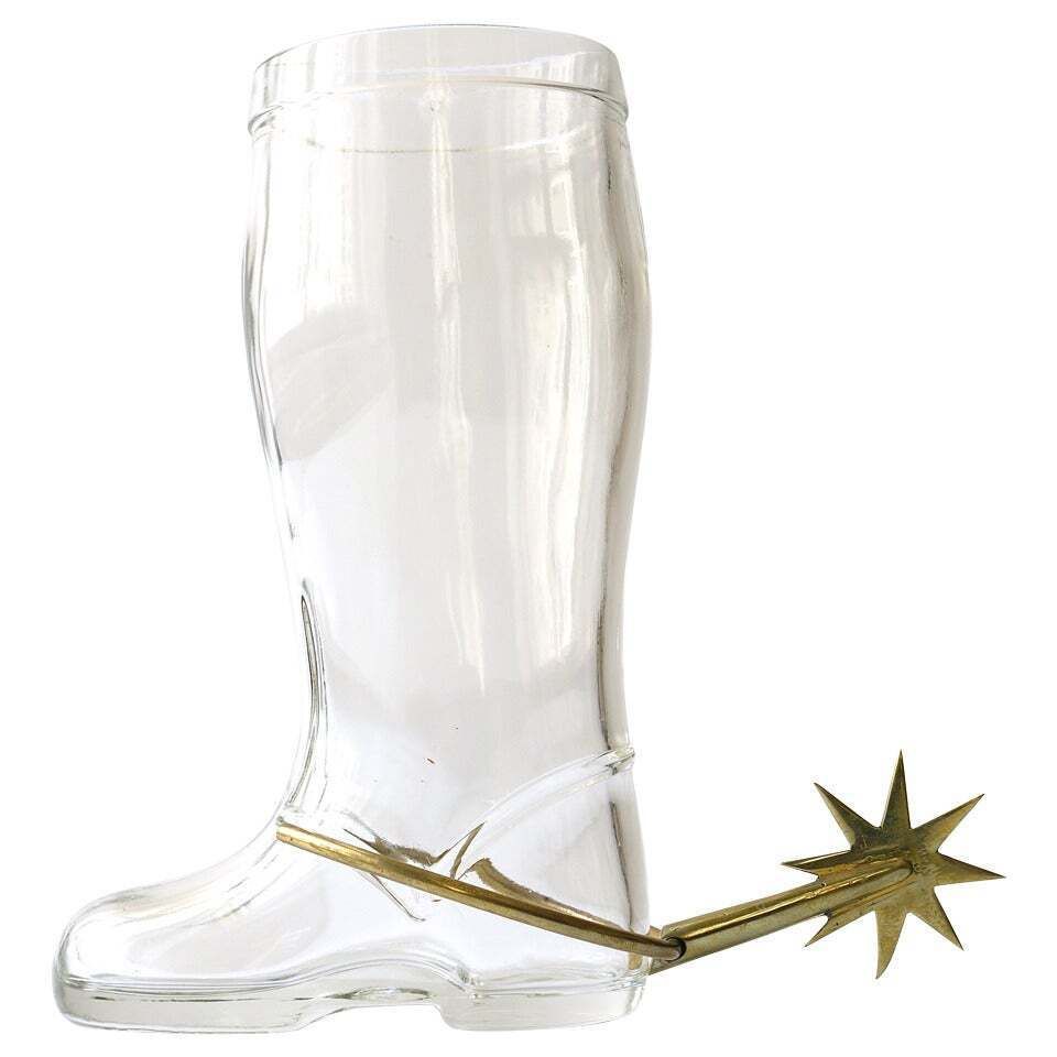 Carl Auböck Boot Pitcher, Vase, Drinking Glass With Brass Spur, Austria, 1950s