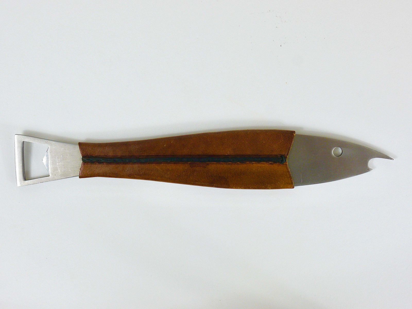 Carl Auböck Neptune Fish Bottle Opener, Leather & Steel By Amboss Austria, 1950s photo for sale