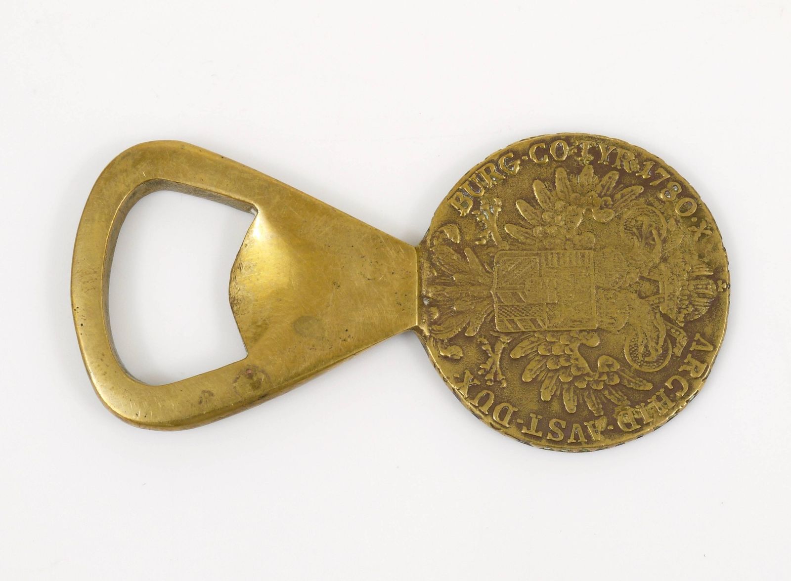 Carl Aubock Brass Maria Theresia Coin Bottle Opener, Austria, 1950s photo Home Decor