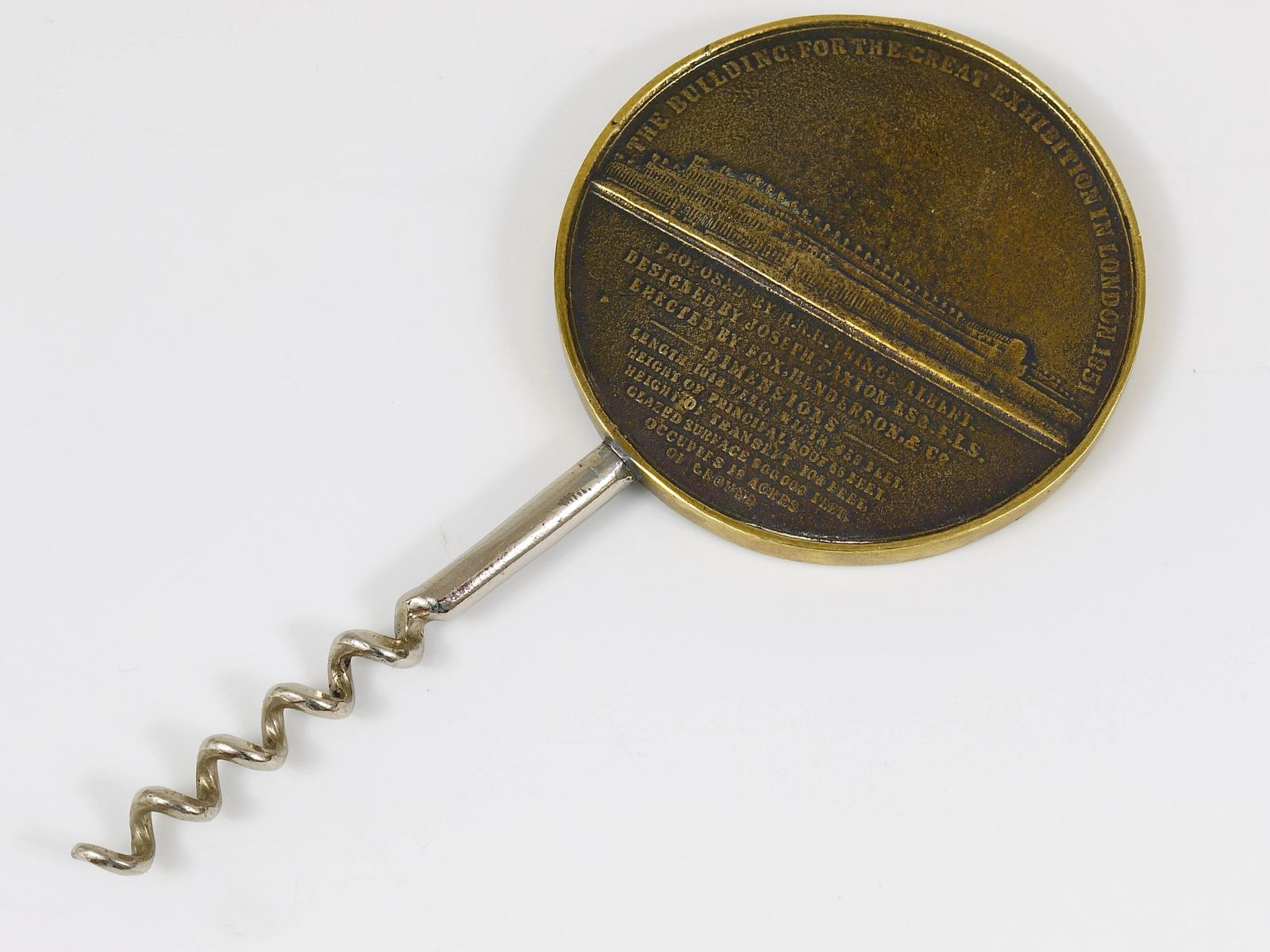 Carl Aubock Big Brass Coin Cork Screw, Bottle Opener, Austria, 1950s photo for sale