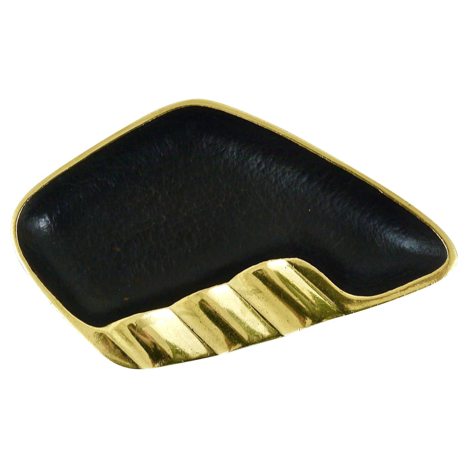 Walter Bosse Asymmetrical Modernist Black Brass Ashtray By Herta Baller, 1950s