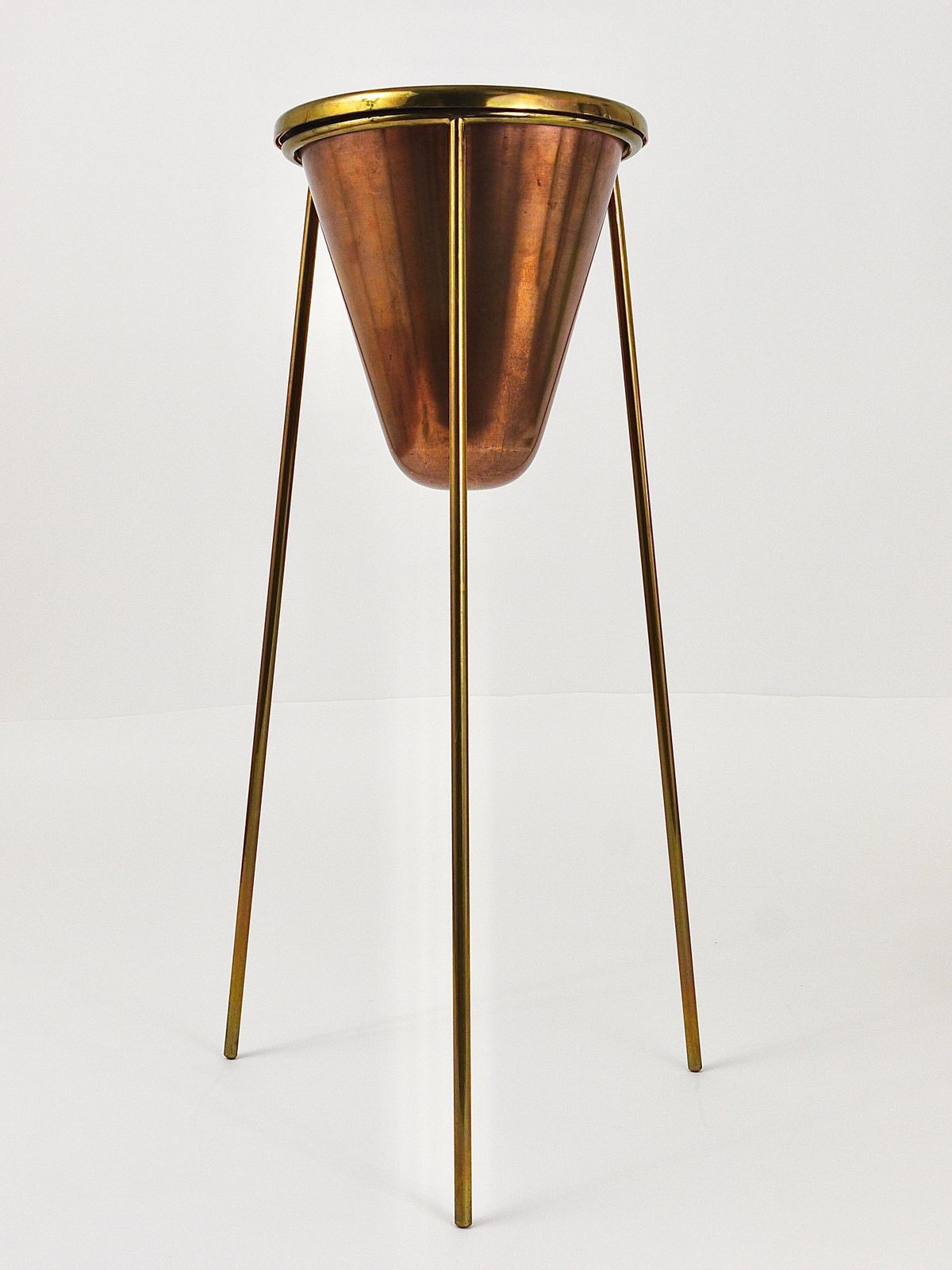 Rare Carl Aubock Copper & Brass Tripod Floor Ashtray, Austria, 1950s photo furniture
