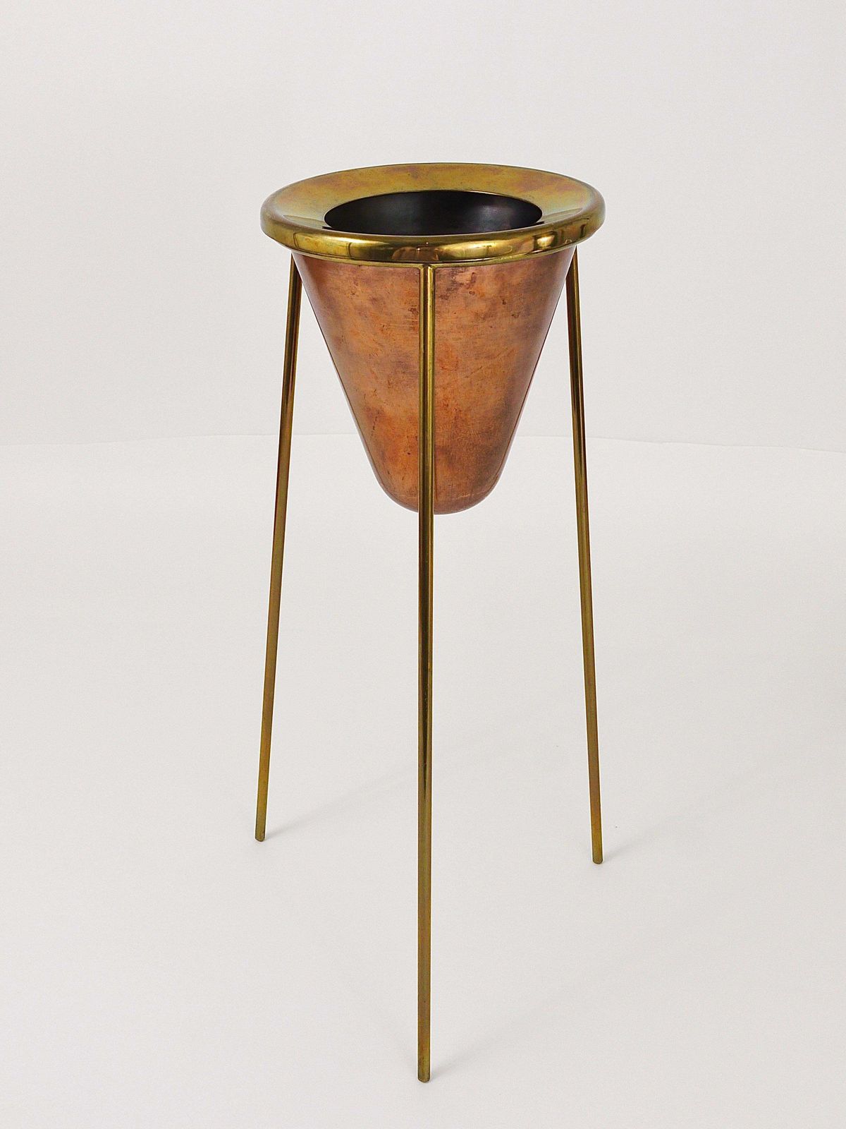 Rare Carl Aubock Copper & Brass Tripod Floor Ashtray, Austria, 1950s photo for sale