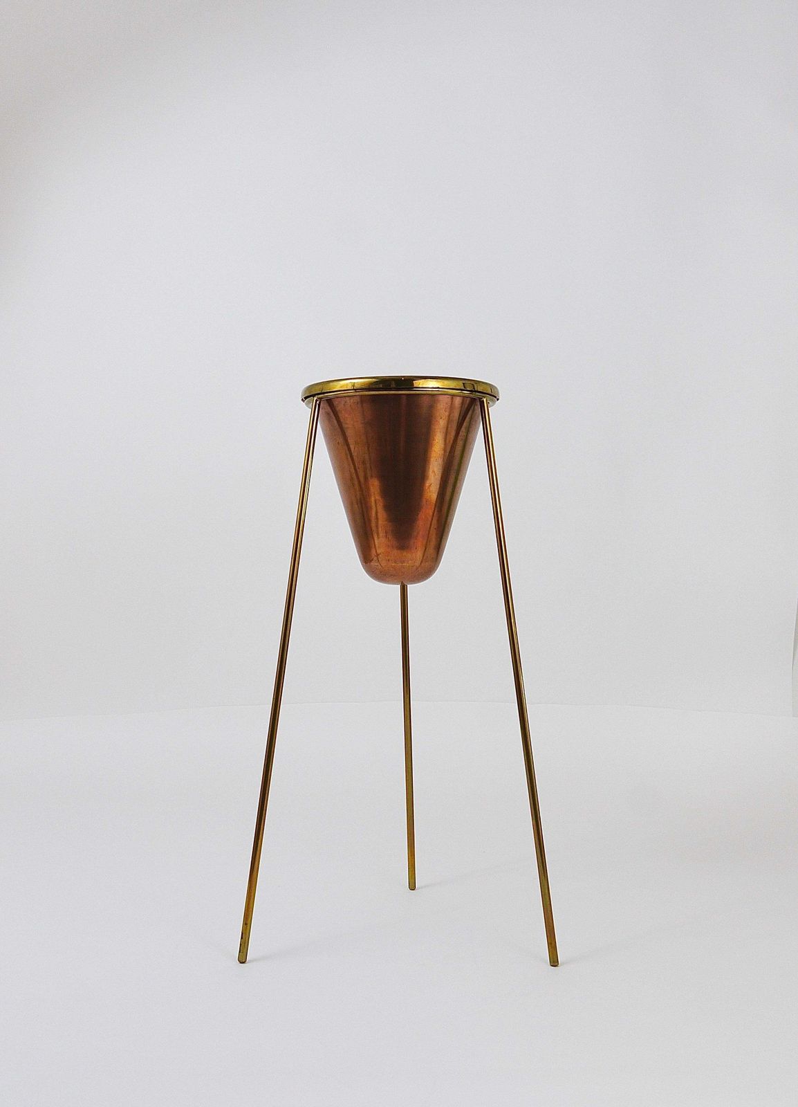 photo for sale Rare Carl Aubock Copper & Brass Tripod Floor Ashtray, Austria, 1950s