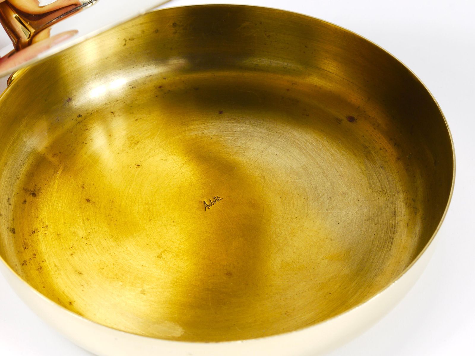 Marked Carl Aubock Butler Brass Ashtray With Lid And Handle, Vienna, 1950s photo Home Decor