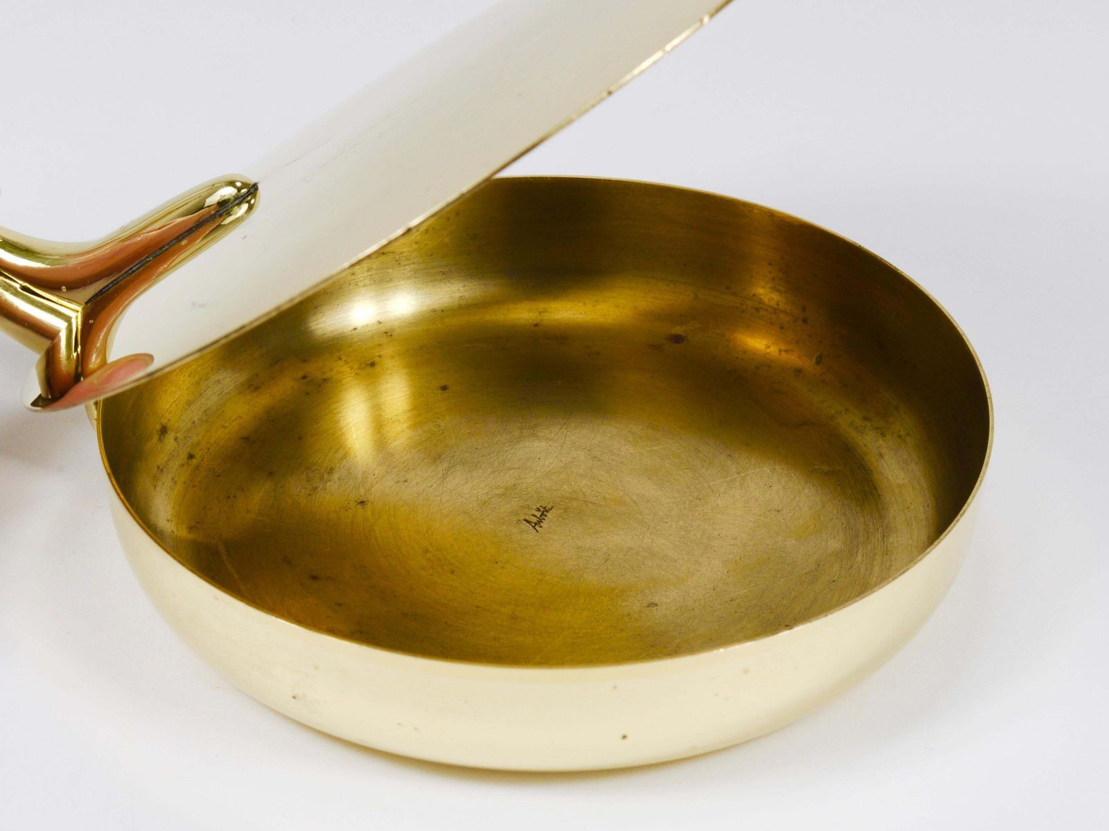 photo vinterior Marked Carl Aubock Butler Brass Ashtray With Lid And Handle, Vienna, 1950s