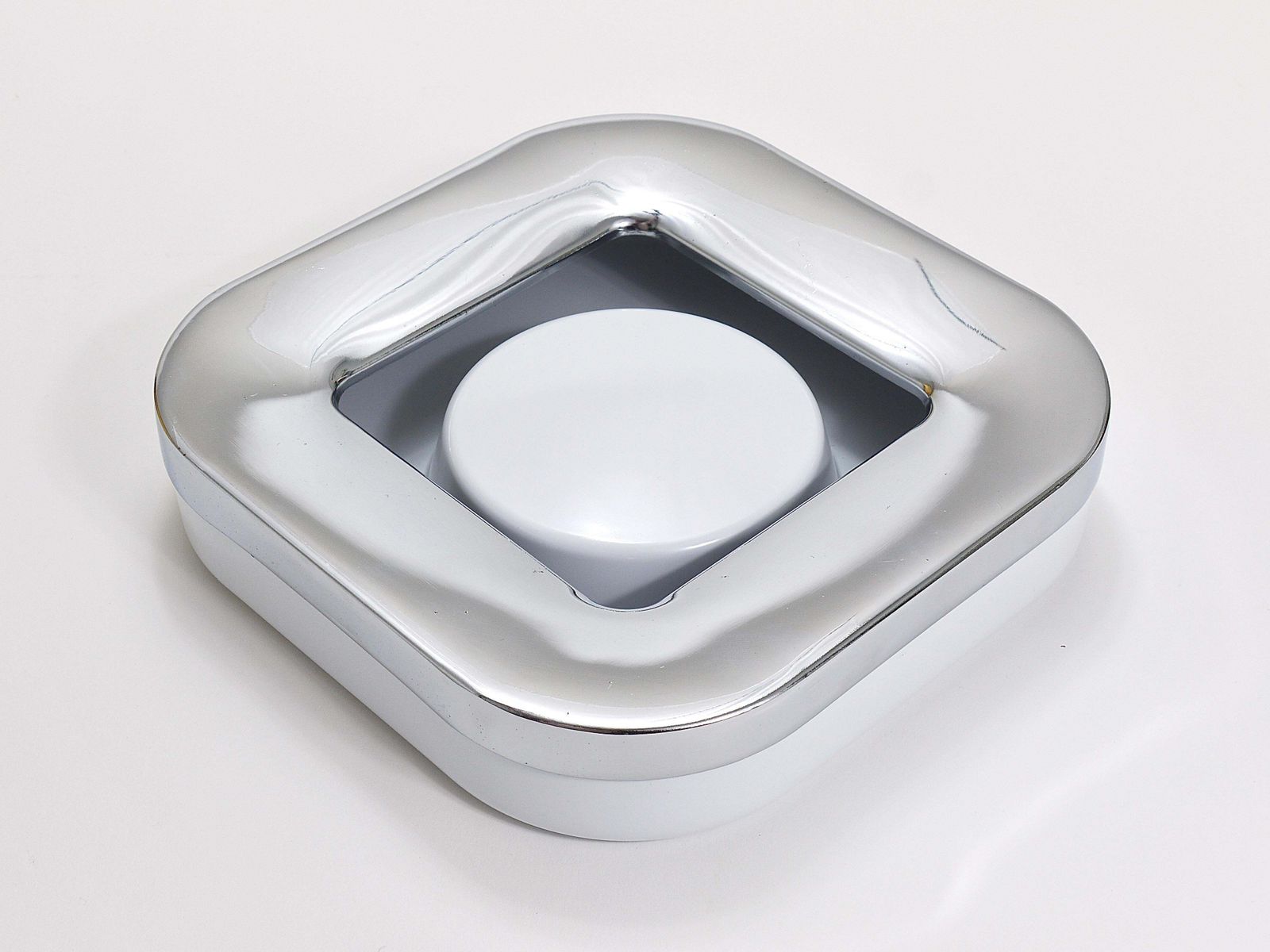 Ico Parisi Square White Ashtray, Chrome & Melamine By Lamperti, Italy, 1970s photo furniture