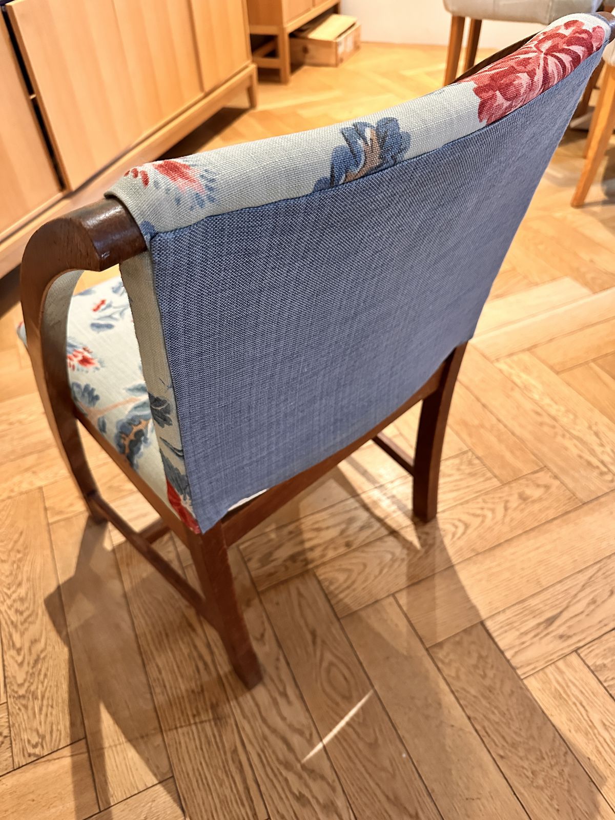 Pair Of Matching Wooden And Fabric Mid Twentieth Chairs photo vintage