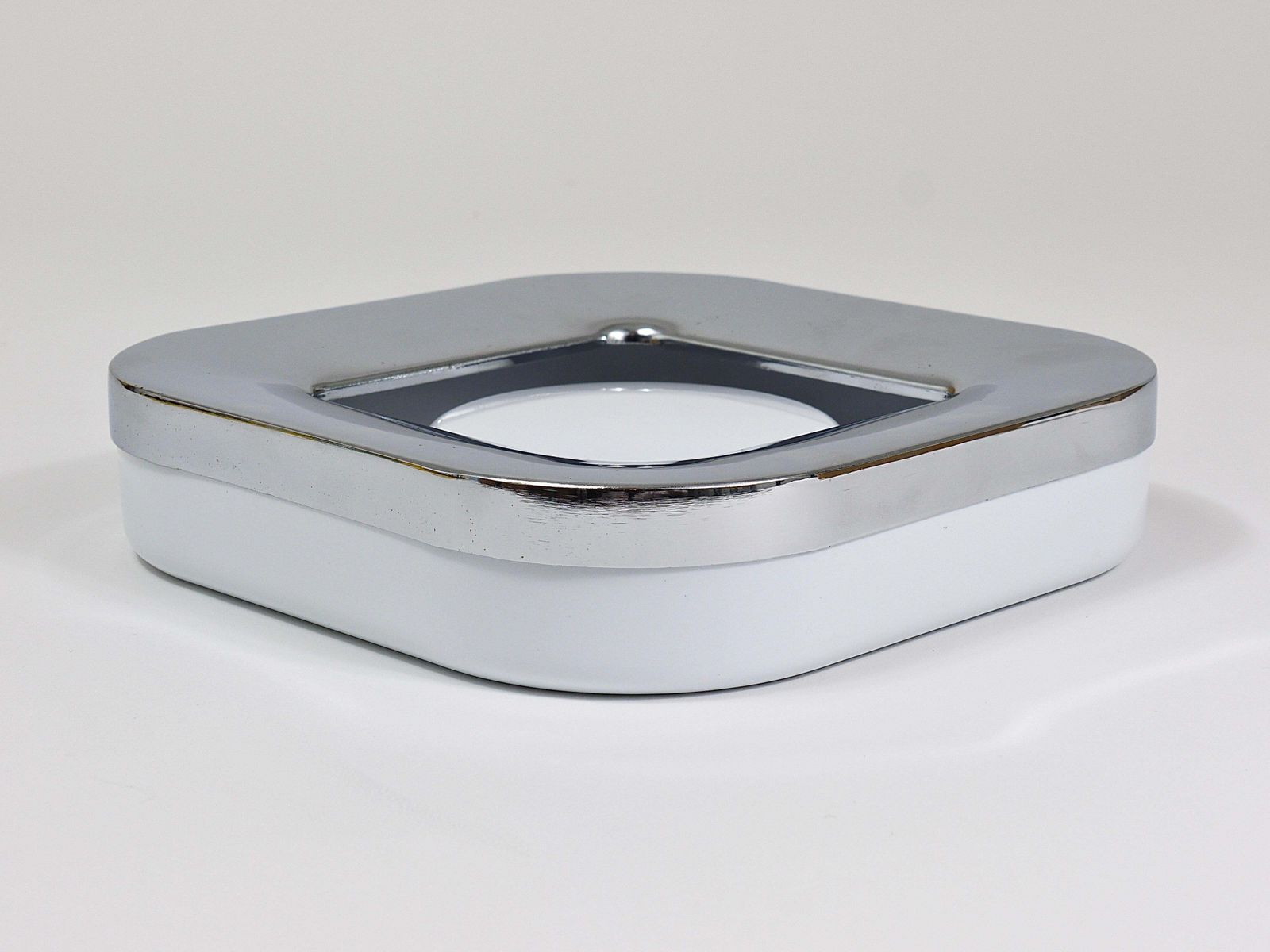 Ico Parisi Square White Ashtray, Chrome & Melamine By Lamperti, Italy, 1970s photo buy