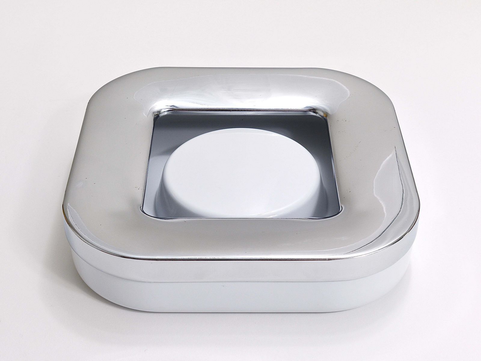 Ico Parisi Square White Ashtray, Chrome & Melamine By Lamperti, Italy, 1970s photo vintage