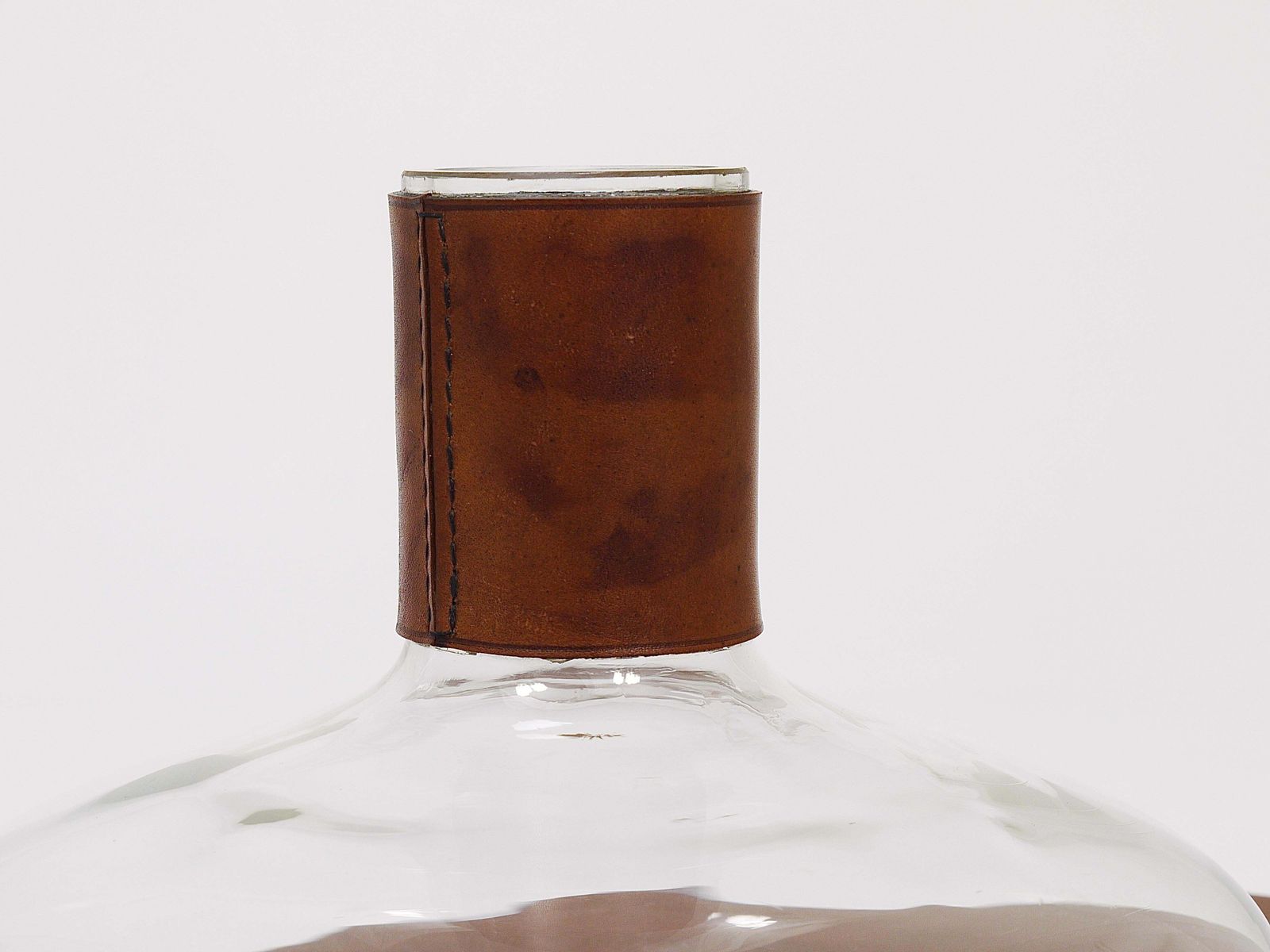 Carl Aubock II Vase Decanter With Brown Leather Top, Midcentury, Austria, 1950s photo Home Decor