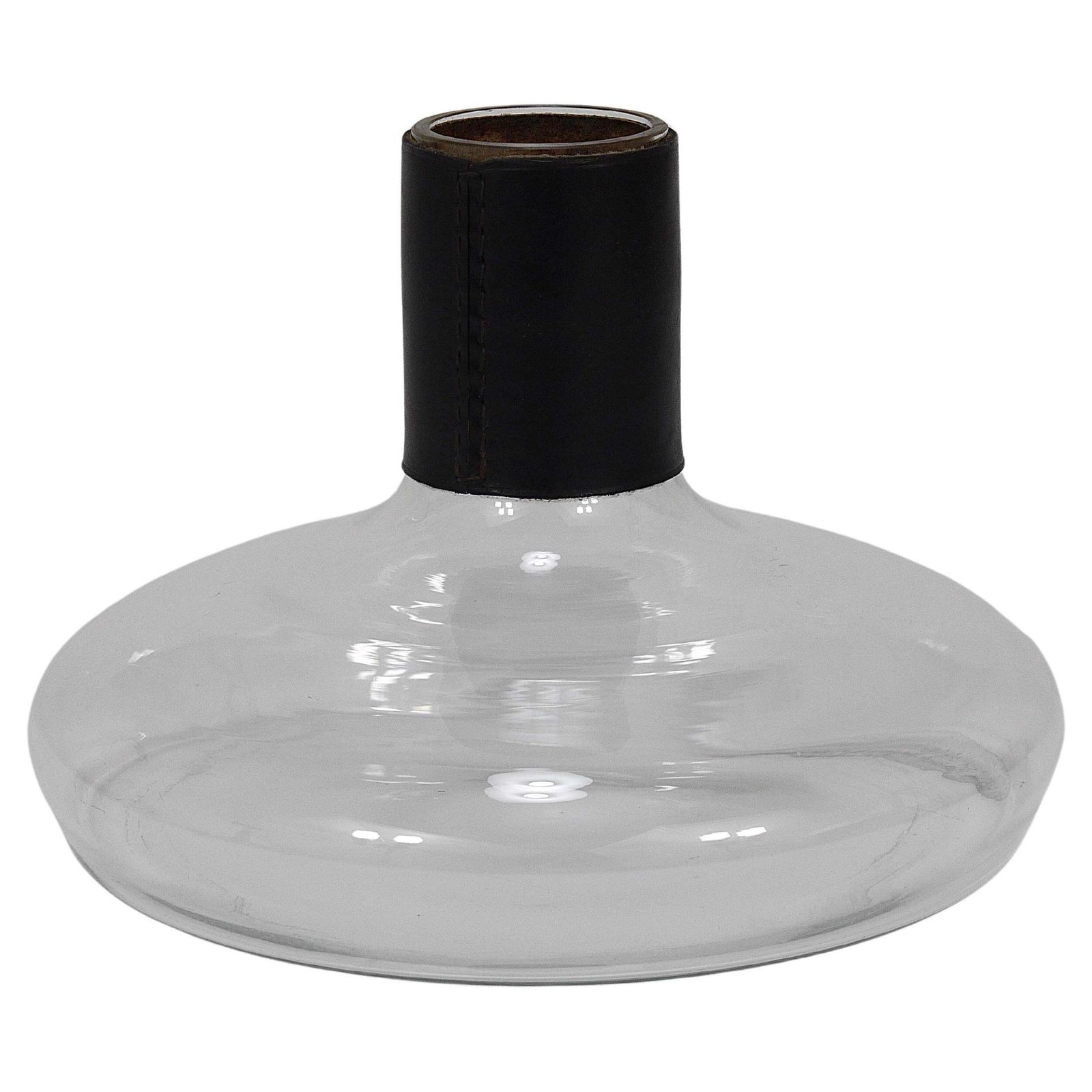 Carl Aubock II Vase Decanter With Black Leather Top, Midcentury, Austria, 1950s