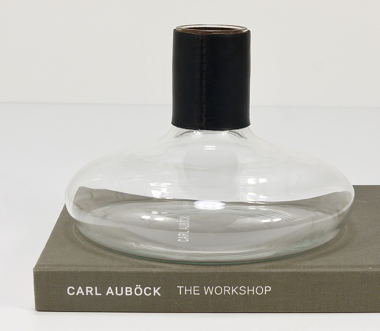 Carl Aubock II Vase Decanter With Black Leather Top, Midcentury, Austria, 1950s photo Home Decor