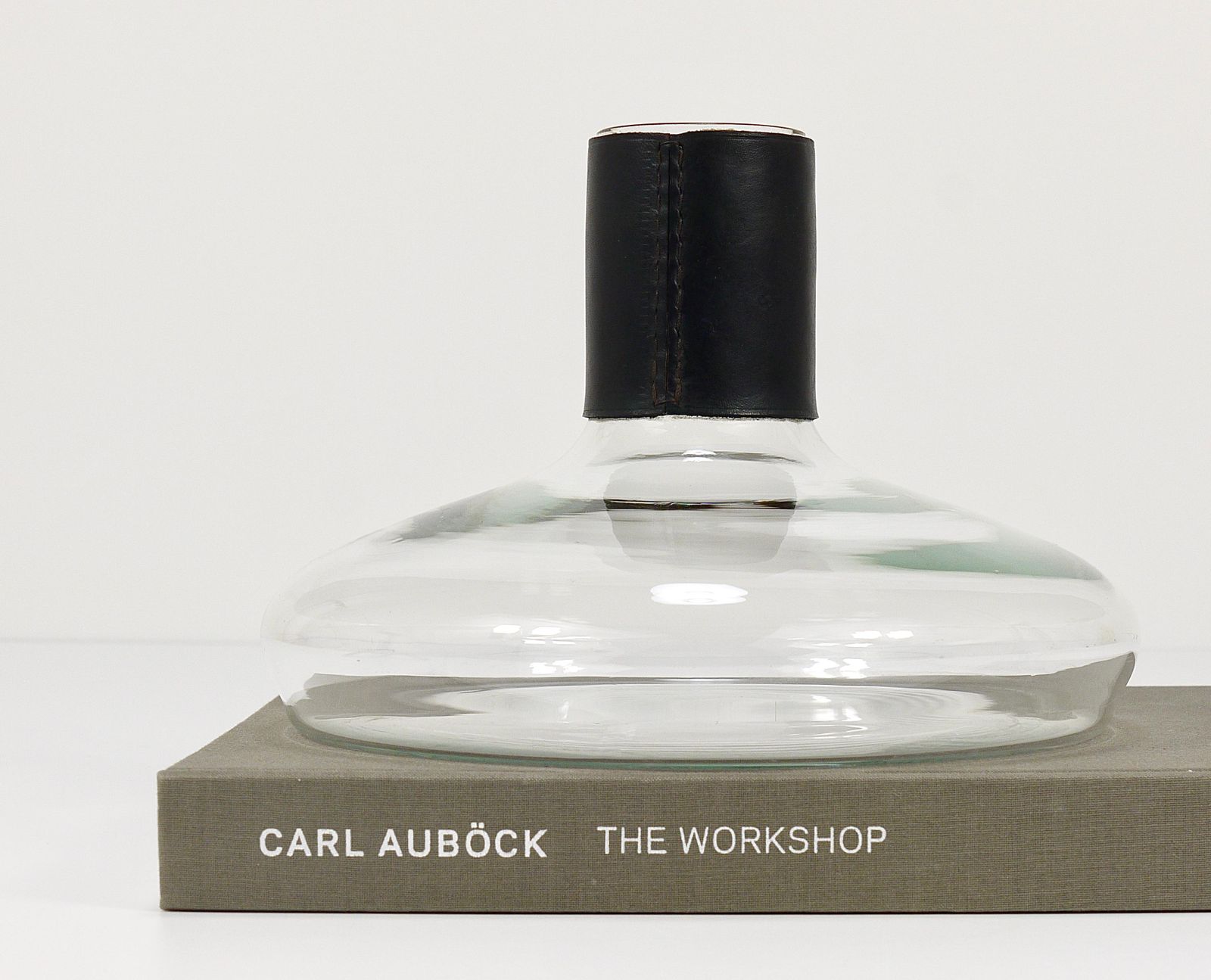 Carl Aubock II Vase Decanter With Black Leather Top, Midcentury, Austria, 1950s photo vinterior