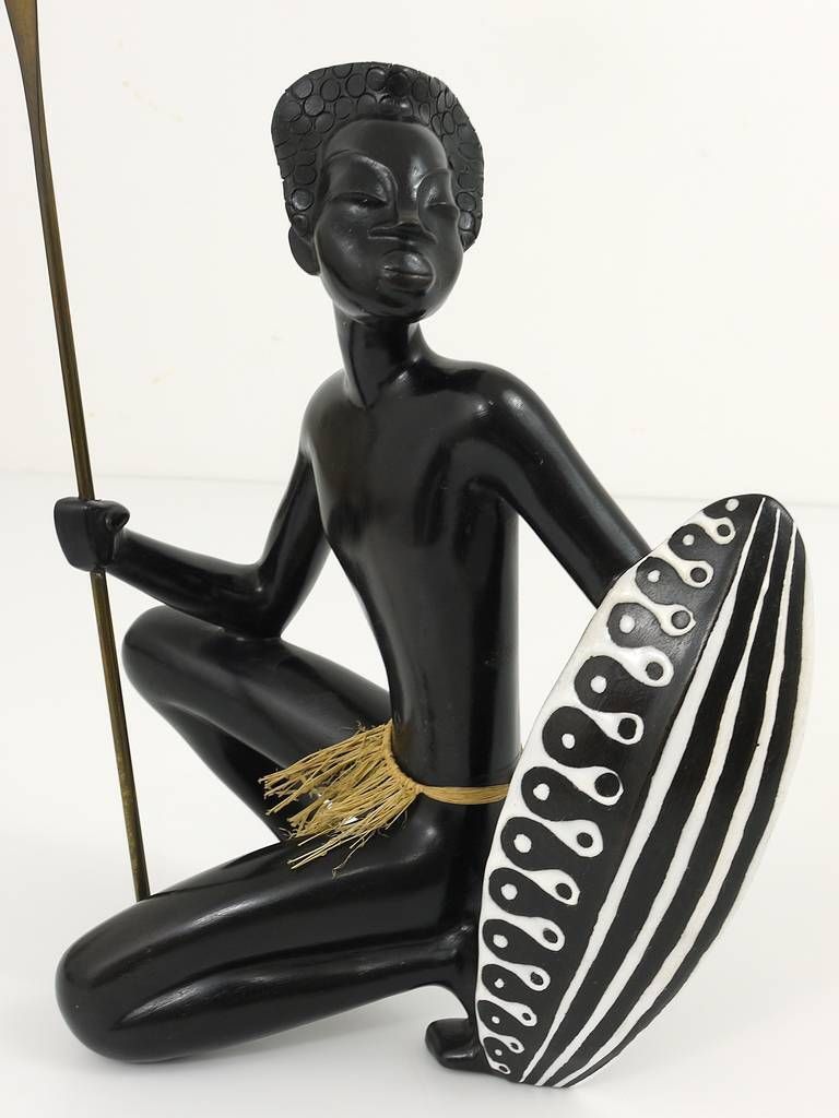 photo for sale Huge African Watusi Warrior Sculpture By Leopold Anzengruber, Vienna 1950s