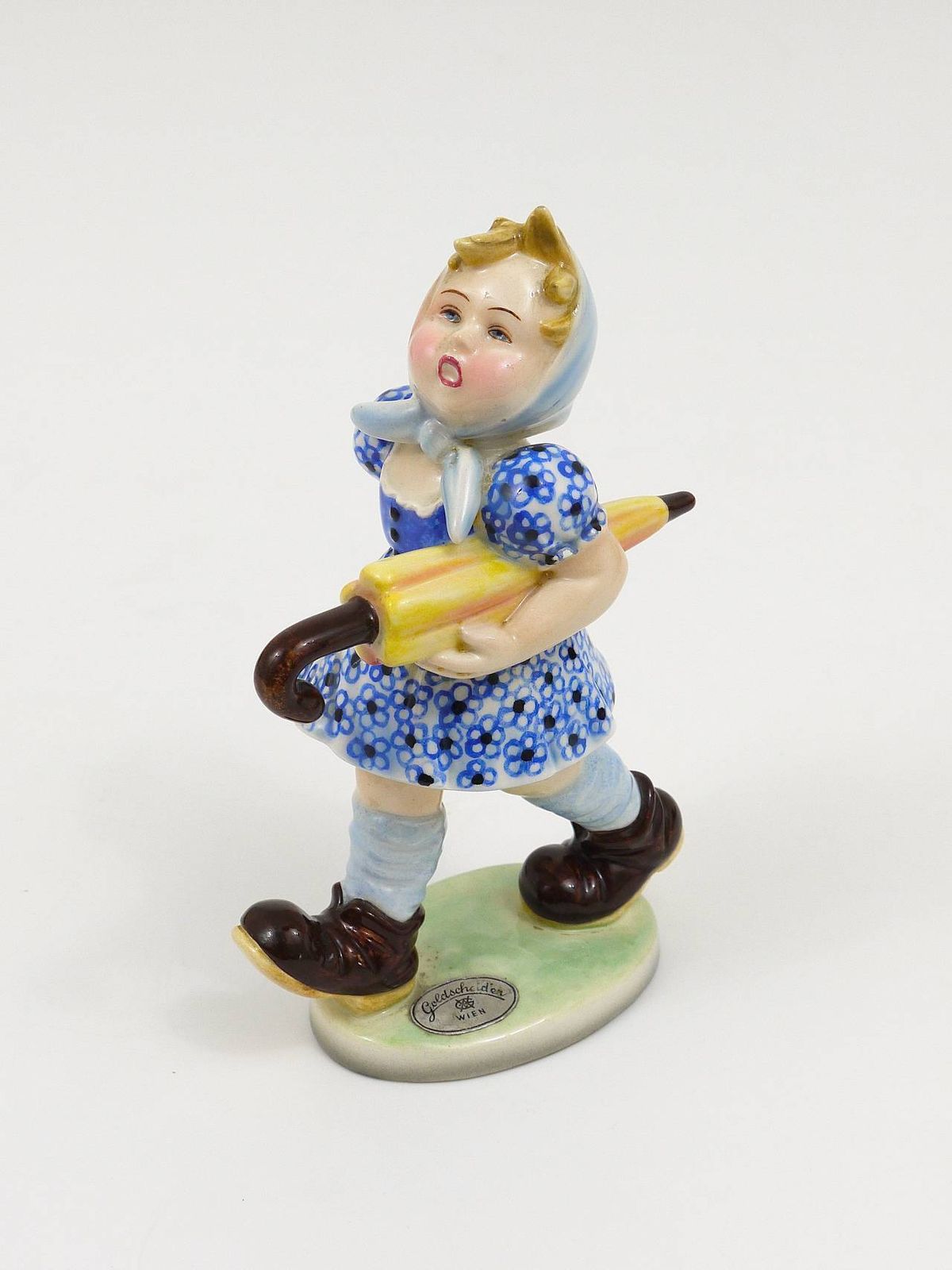 Goldscheider Vienna Girl With Umbrella Sculpture, Porcelain, Austria, 1930s photo Art
