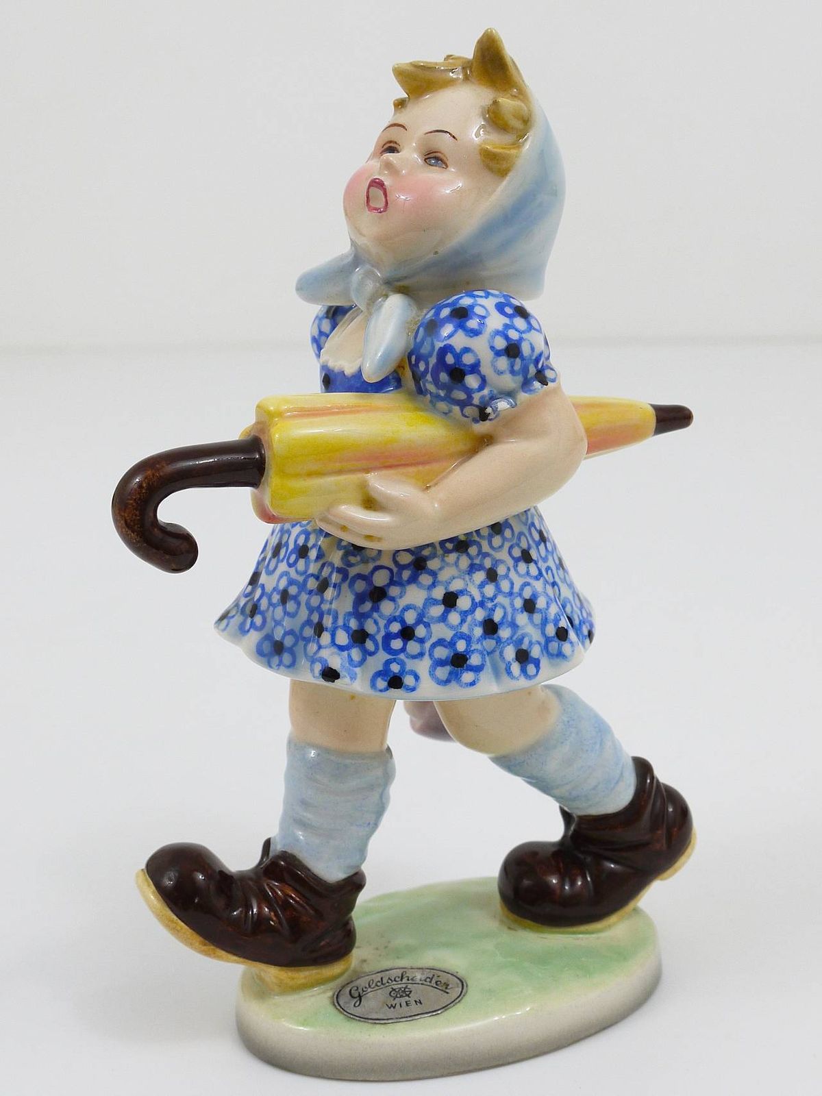 Goldscheider Vienna Girl With Umbrella Sculpture, Porcelain, Austria, 1930s photo vinterior