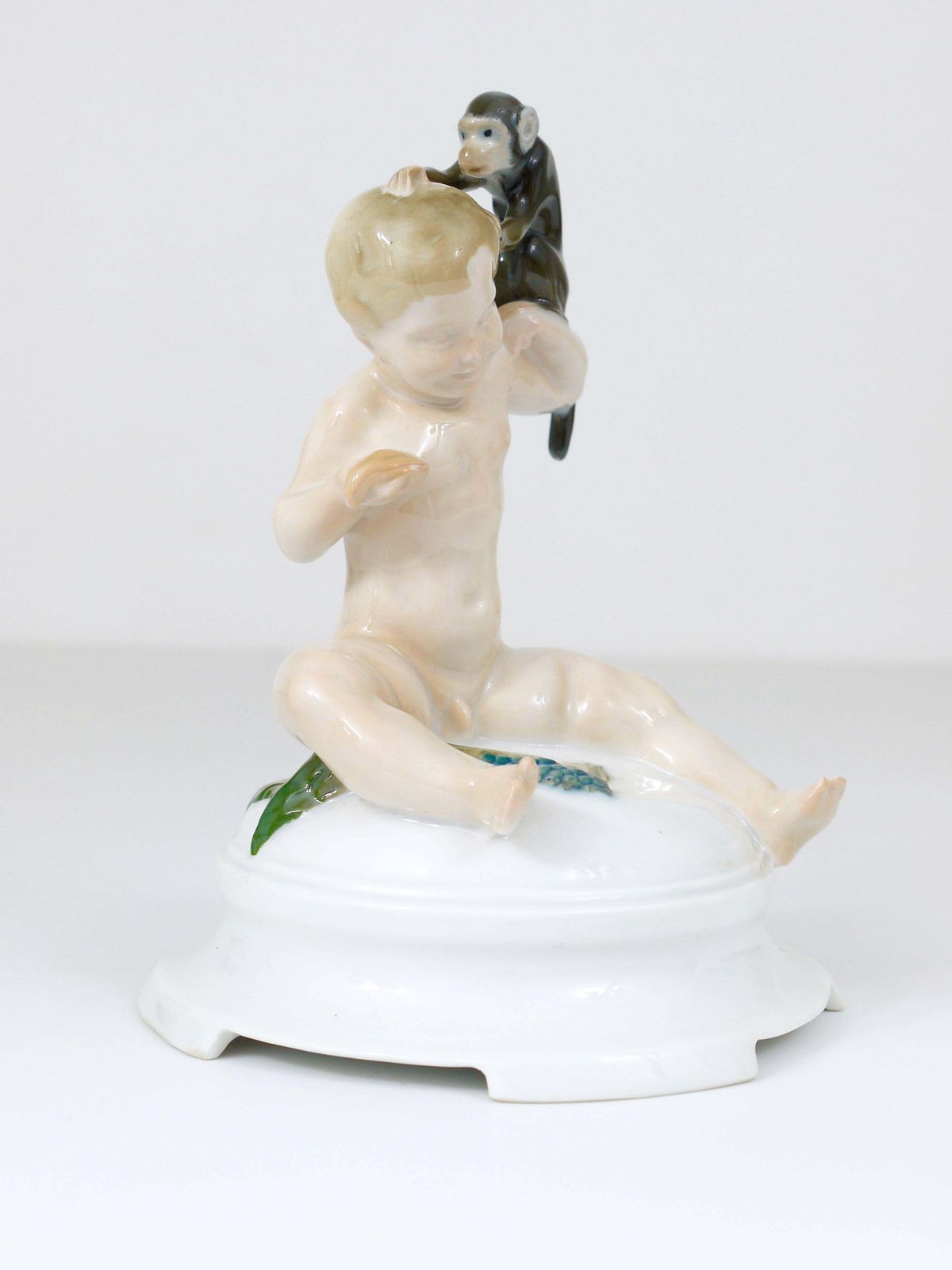 1910s Rosenthal Putto & Monkey Porcelain Sculpture By Ferdinand Liebermann photo 1040.0