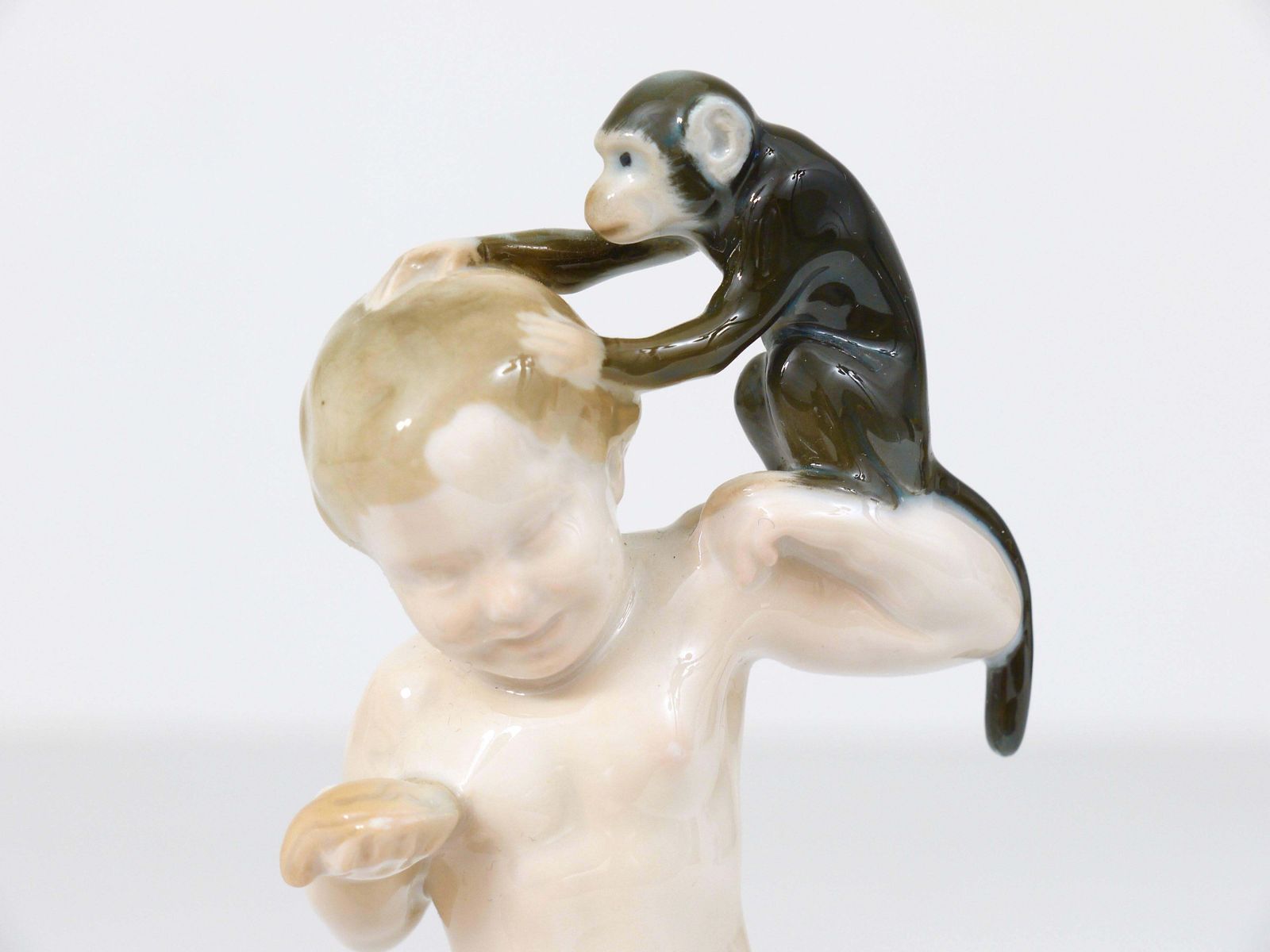 1910s Rosenthal Putto & Monkey Porcelain Sculpture By Ferdinand Liebermann photo vintage
