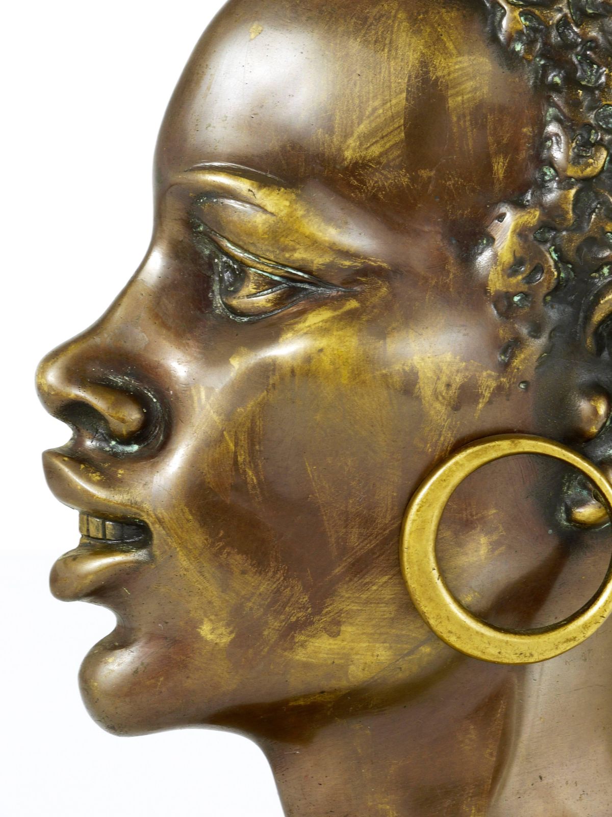 Beautiful Brass Bust Of An African Woman In The Manner Hagenauer, Austria, 1950s photo vintage