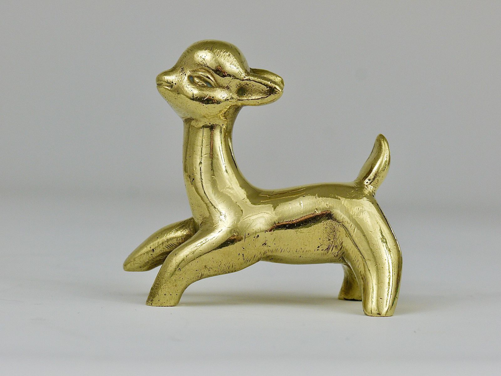 Walter Bosse Midcentury Deer Fawn Brass Figurine, Herta Baller, Austria, 1950s photo vinterior