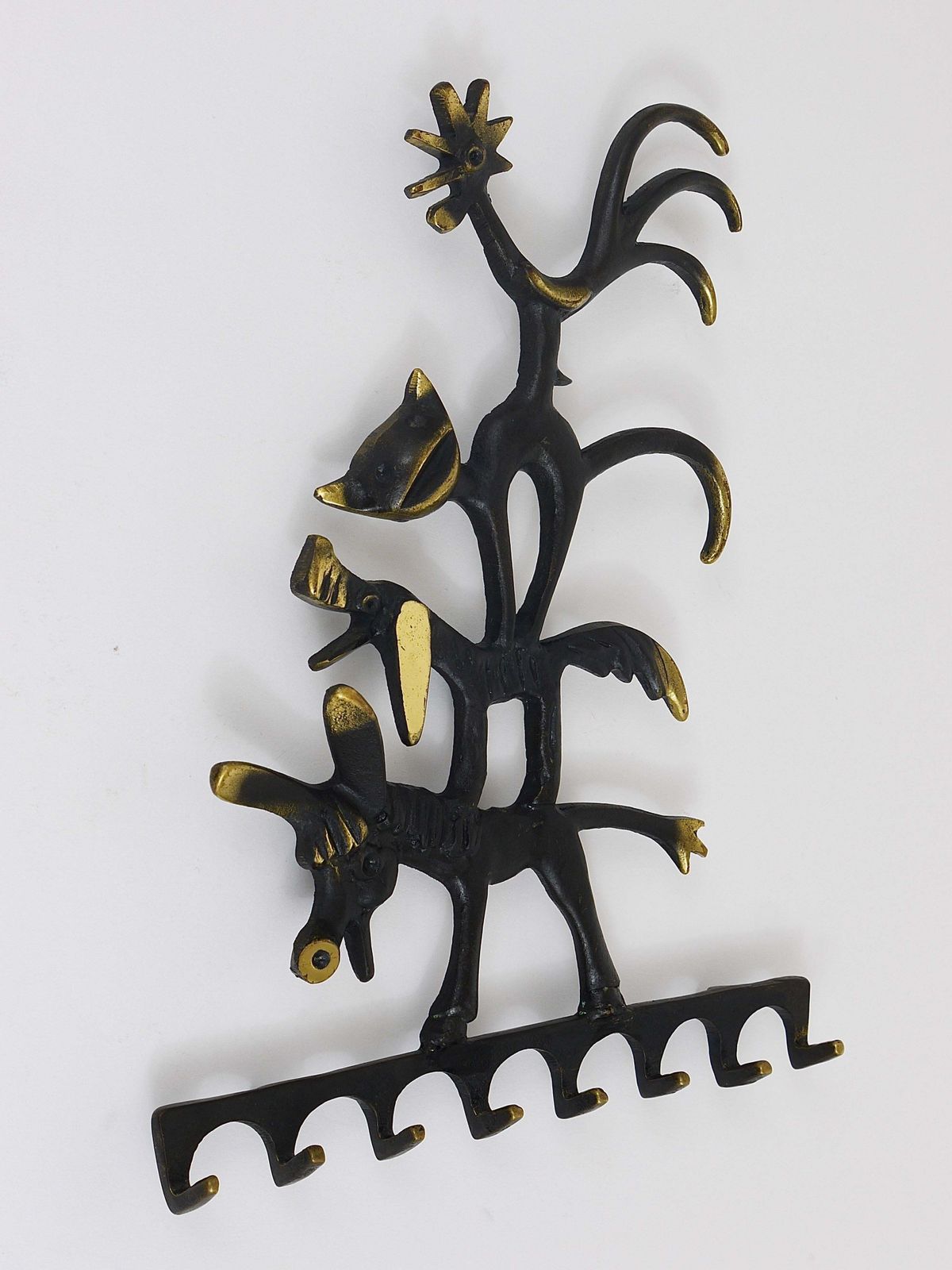 Walter Bosse Brass Key Hanger Donkey, Dog, Cat And Cock, Herta Baller, Austria photo Art