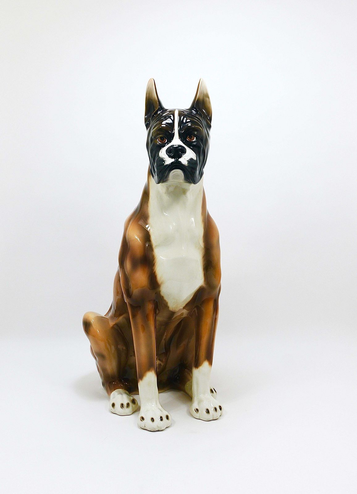 Boxer Dog Life Size Majolica Statue Sculpture, Glazed Ceramic, Italy, 1970s photo furniture