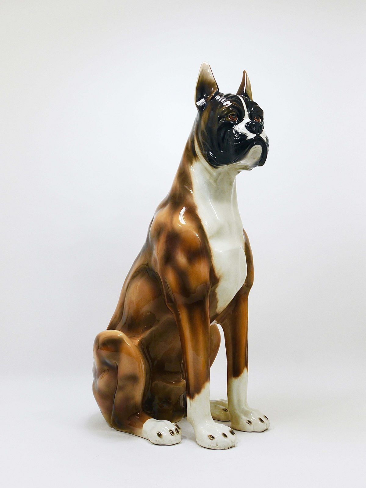 Boxer Dog Life Size Majolica Statue Sculpture, Glazed Ceramic, Italy, 1970s photo Art