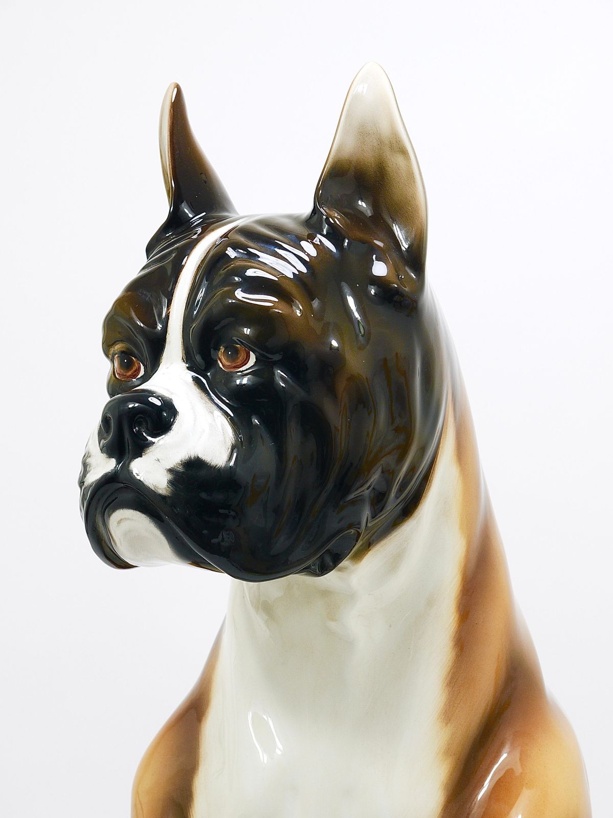 photo furniture Boxer Dog Life Size Majolica Statue Sculpture, Glazed Ceramic, Italy, 1970s