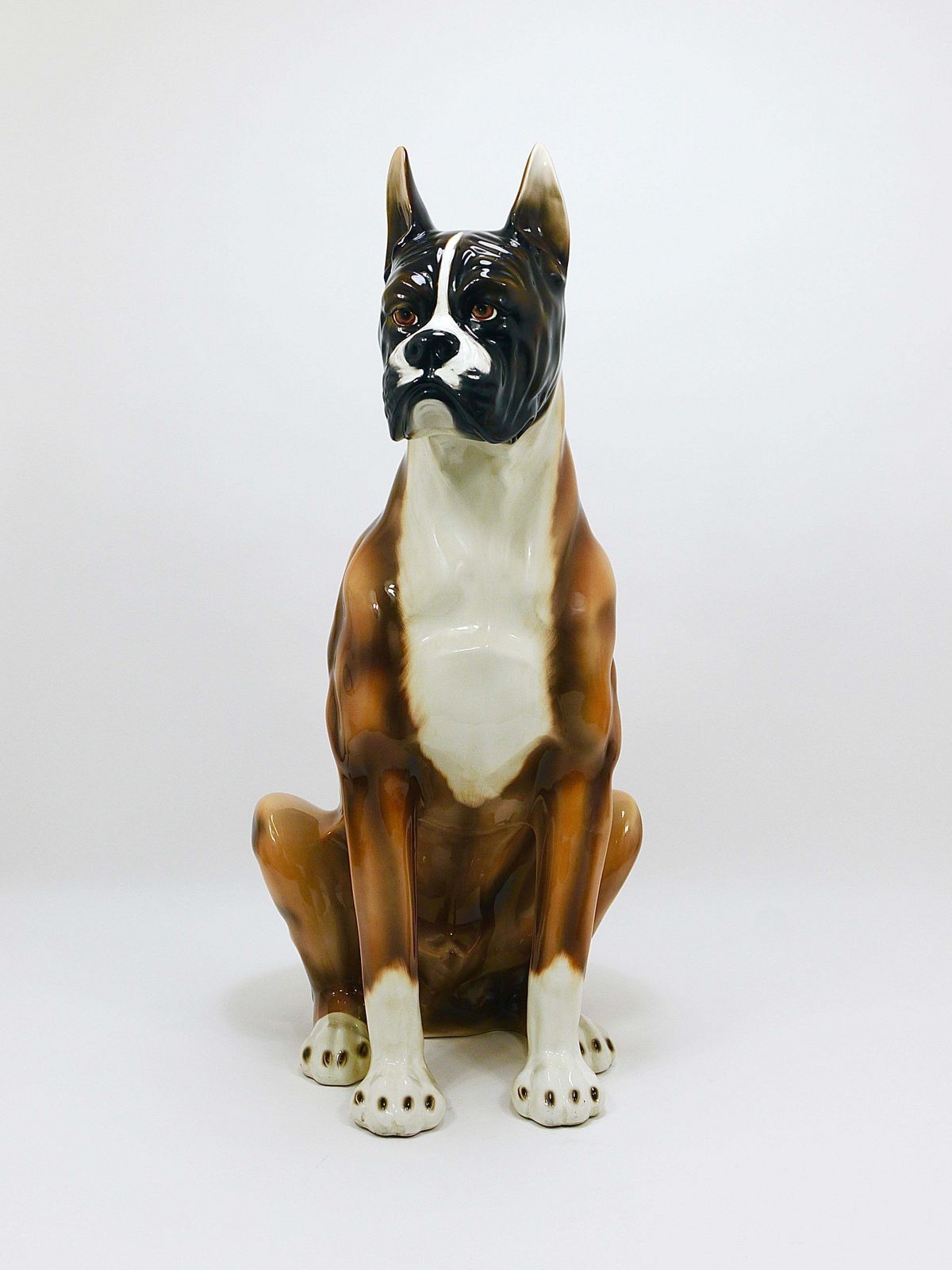 1451.0 Boxer Dog Life Size Majolica Statue Sculpture, Glazed Ceramic, Italy, 1970s photo