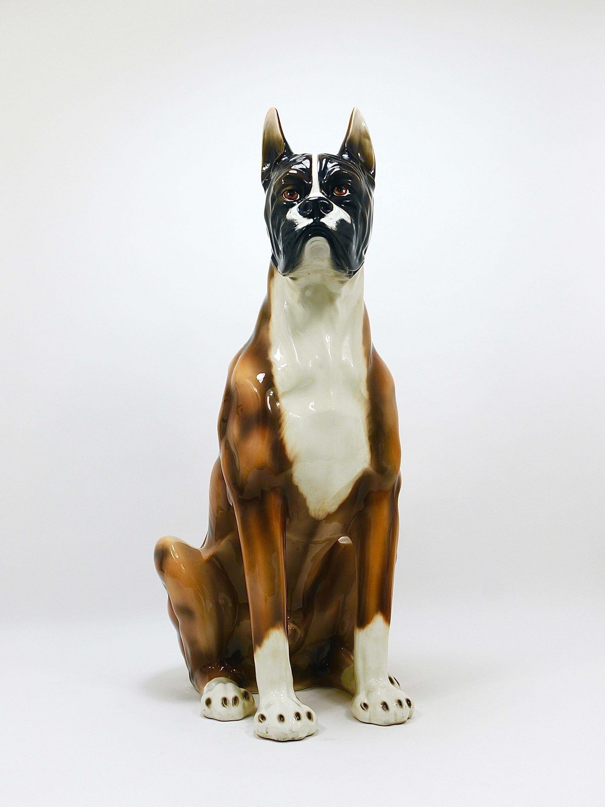 photo buy Boxer Dog Life Size Majolica Statue Sculpture, Glazed Ceramic, Italy, 1970s