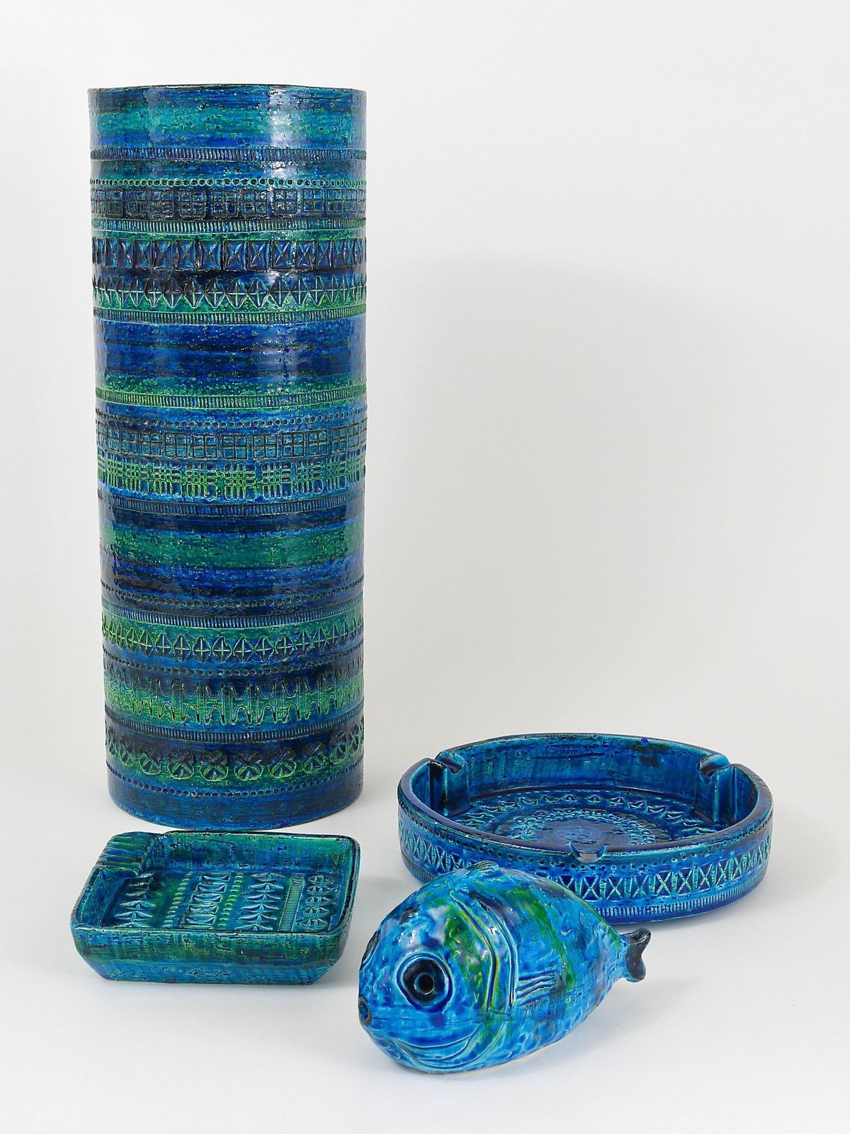 Aldo Londi Bitossi Rimini Blue Glazed Fish Sculpture Figurine, Italy, 1950s photo furniture