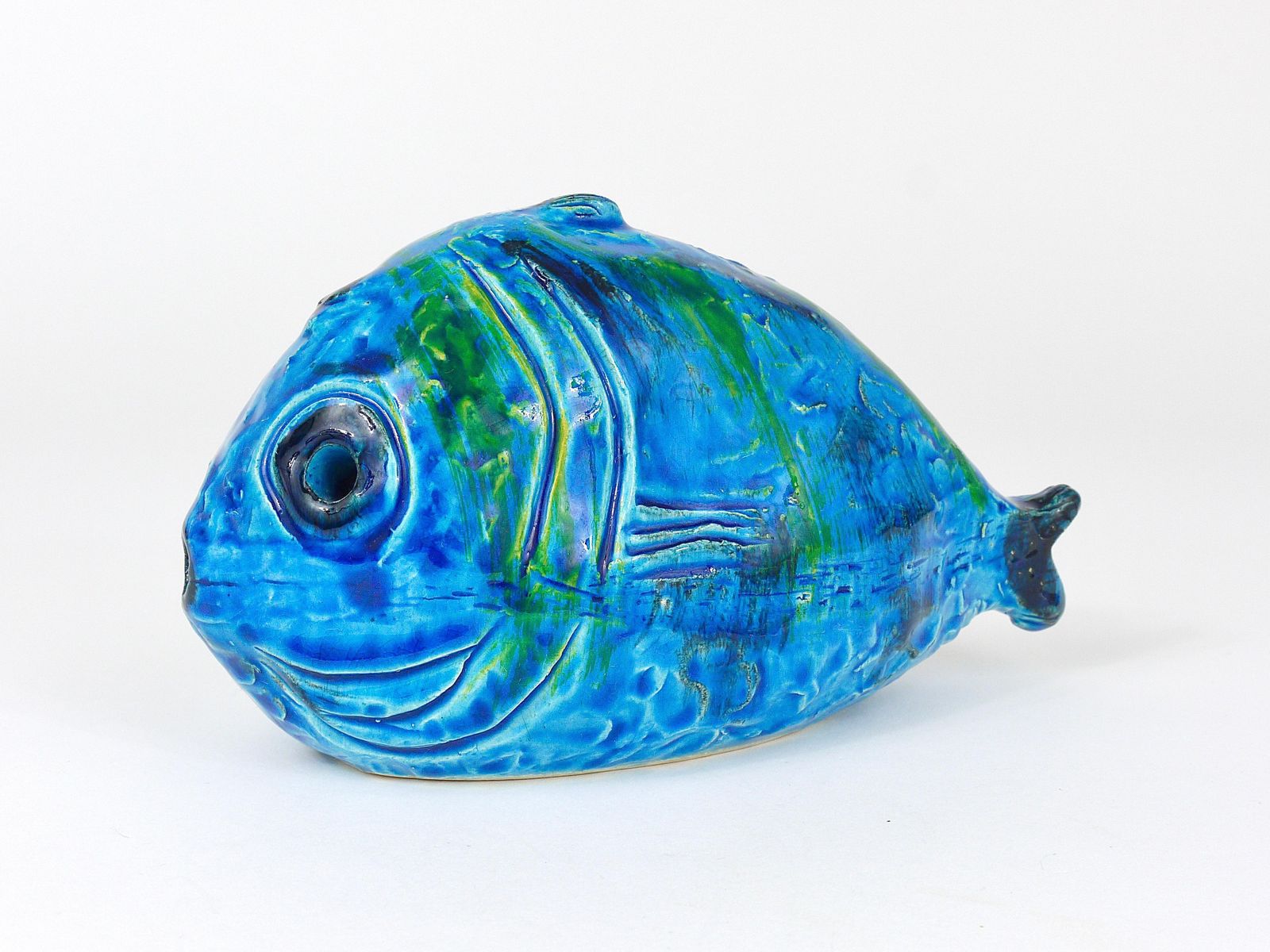 Aldo Londi Bitossi Rimini Blue Glazed Fish Sculpture Figurine, Italy, 1950s photo vintage