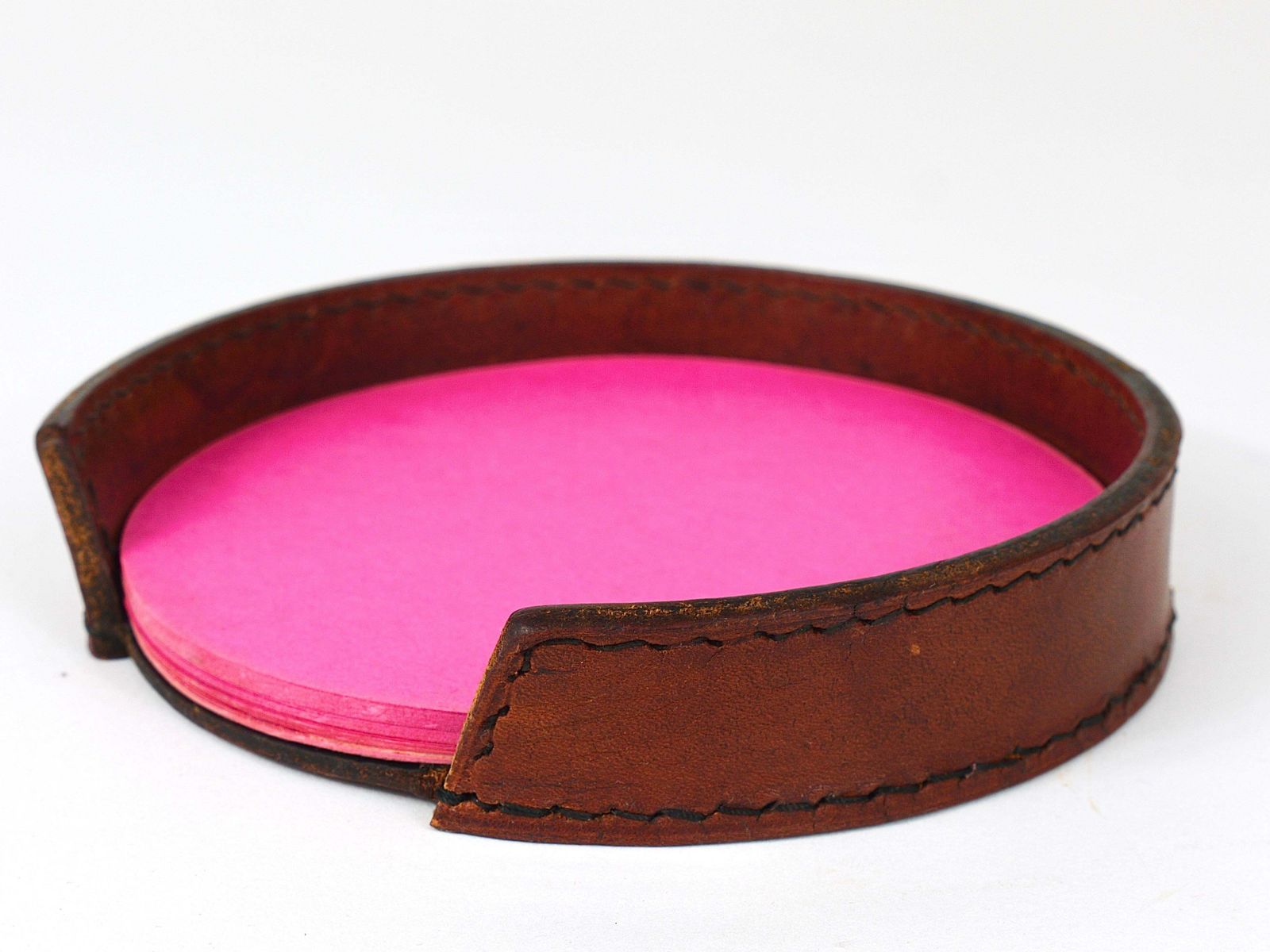 Midcentury Carl Auböck Brown Tan Leather Note Dispenser Holder, Austria, 1950s photo Home Decor