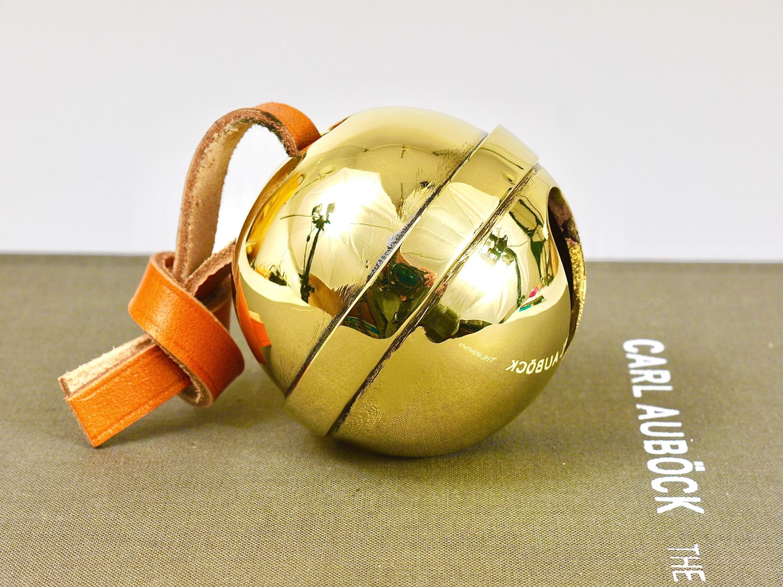 Carl Auböck Handcrafted Paperweight Jingle Bell #5039, Brass, Leather, Austria photo furniture