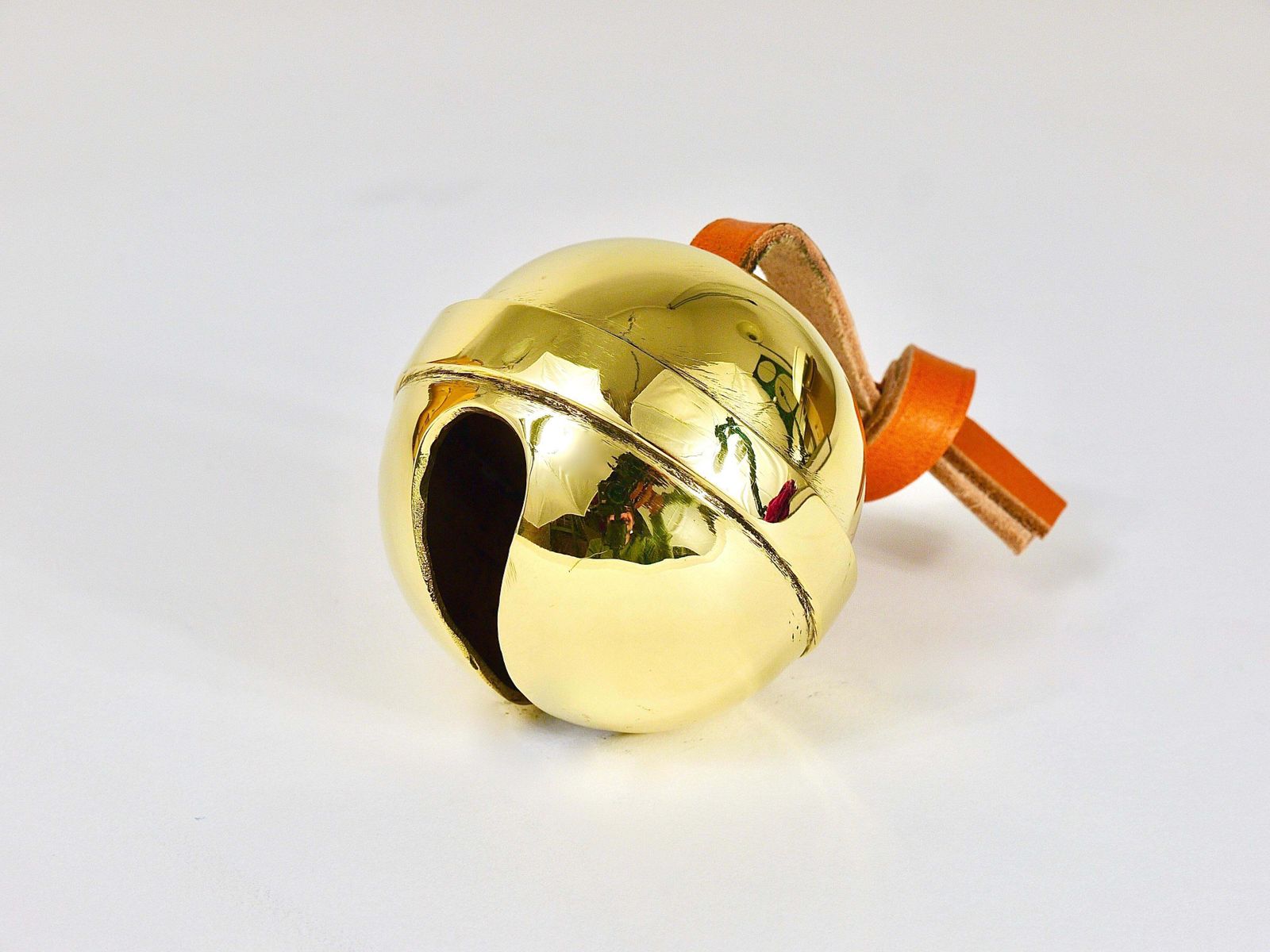 photo buy Carl Auböck Handcrafted Paperweight Jingle Bell #5039, Brass, Leather, Austria