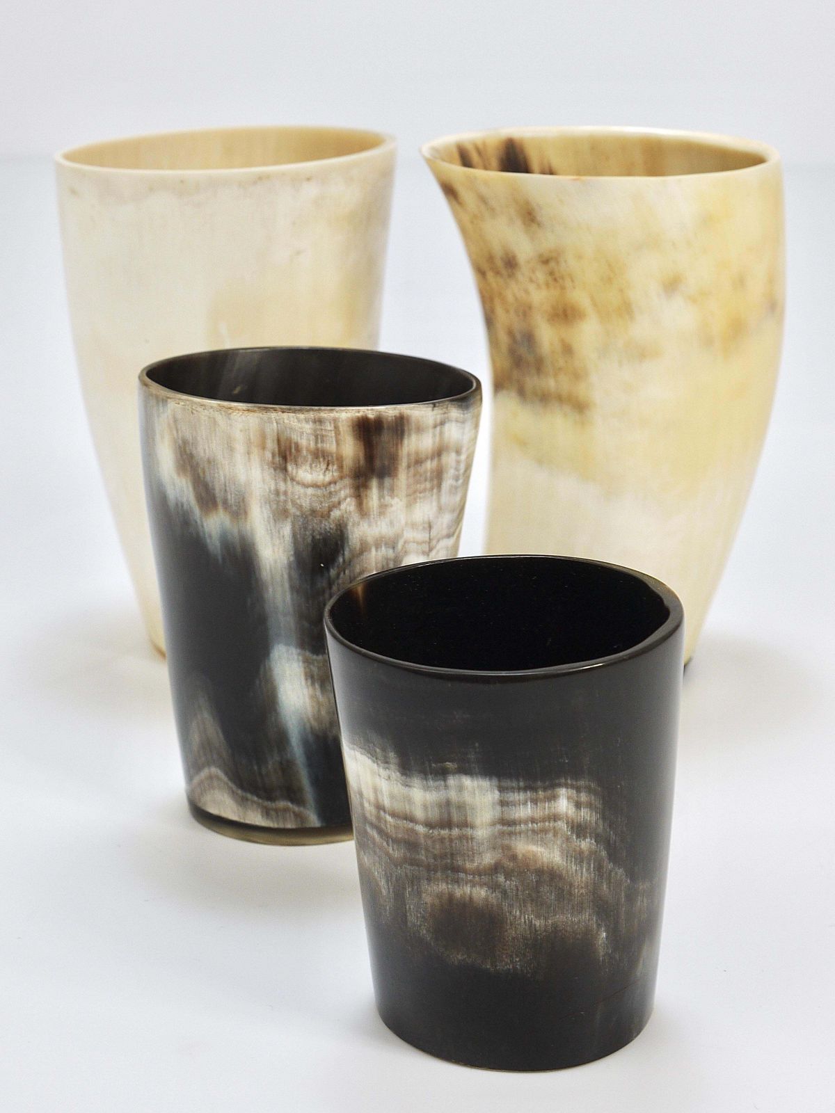 Two Carl Aubock Mid Century Horn Desk Pen & Pencil Holder Cups, Austria, 1950s photo for sale