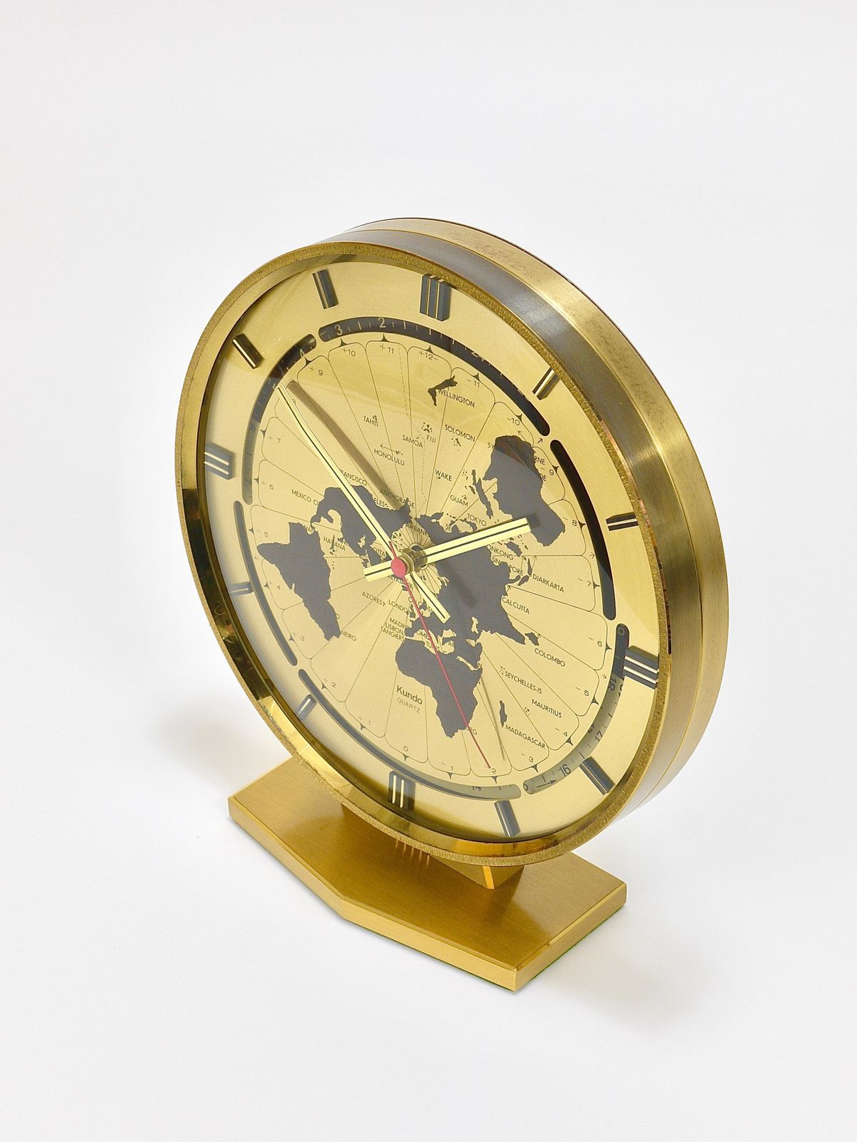 1201.0 Large Kundo Gmt World Time Zone Brass Table Clock, Kieninger & Obergfell, 1960s photo