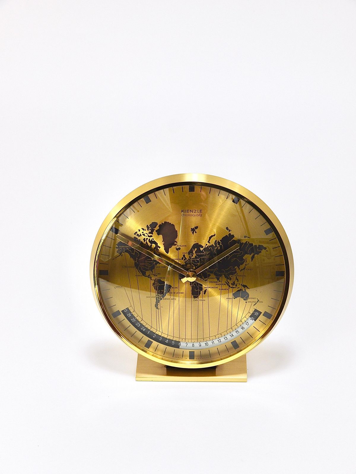 photo furniture Kienzle Gmt World Time Zone Brass Table Clock, Midcentury, Germany, 1960s