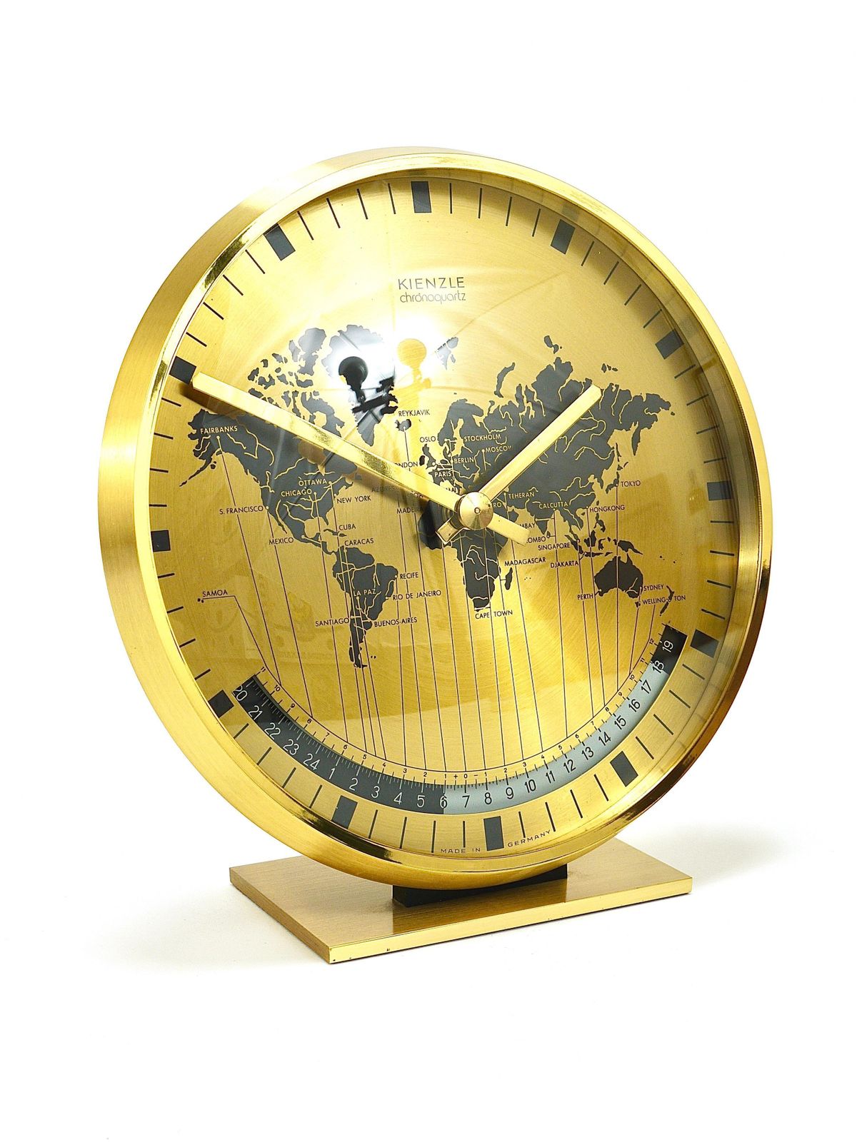 Home Decor Kienzle Gmt World Time Zone Brass Table Clock, Midcentury, Germany, 1960s photo