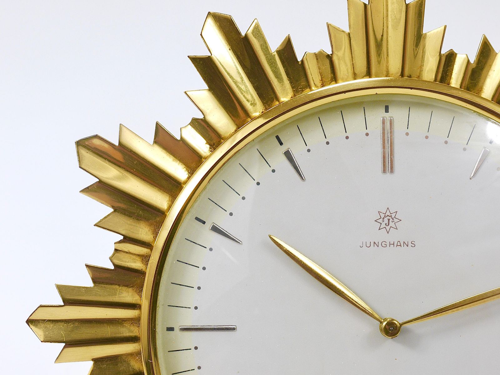 Home Decor Junghans Mid Century Golden Sunburst Brass Table Desk Clock, Germany, 1950s photo