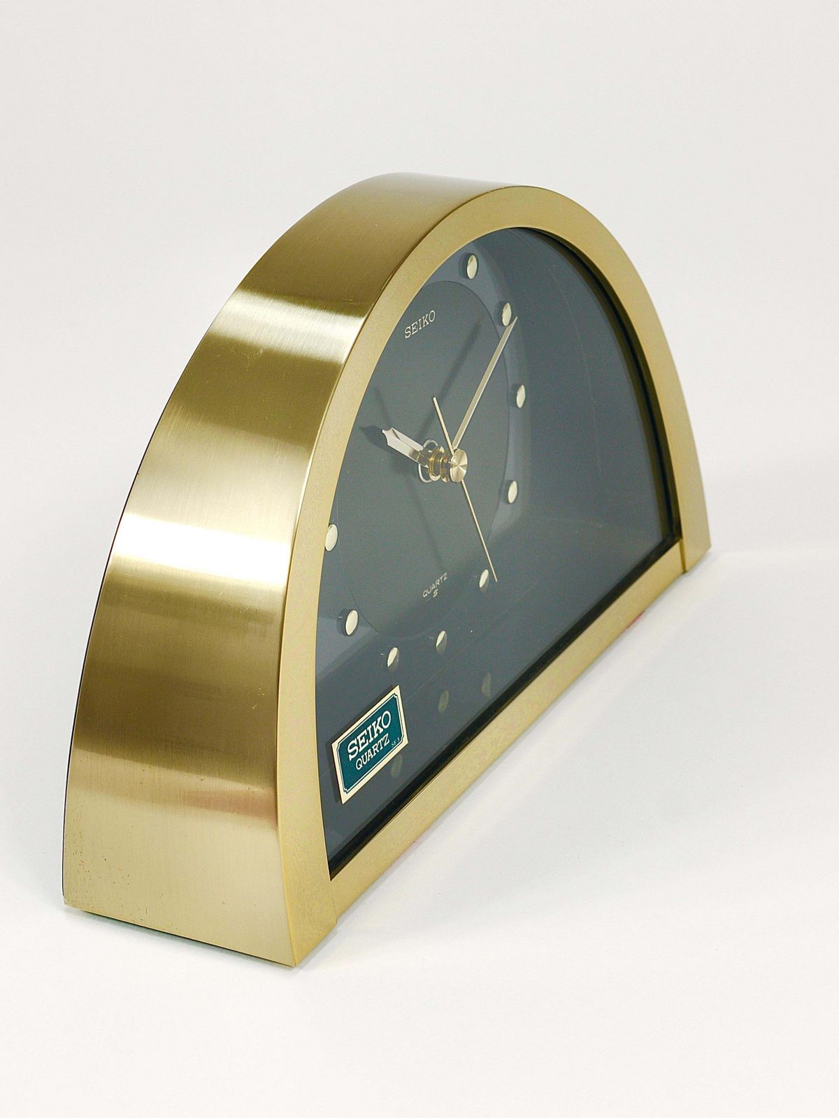 photo furniture Beautiful Hollywood Regency Brass See Through Table Clock By Seiko Japan, 1980s