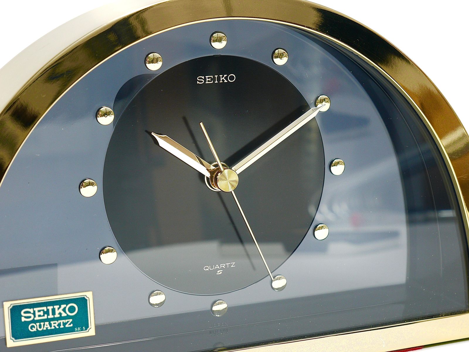Home Decor Beautiful Hollywood Regency Brass See Through Table Clock By Seiko Japan, 1980s photo