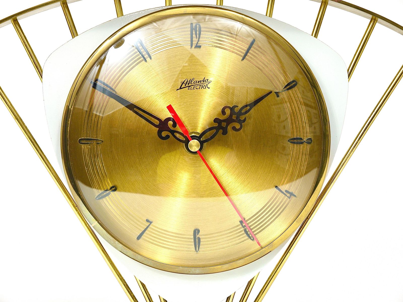 Atlanta Midcentury Atomic Age Sunburst Brass Table Desk Clock, Western Germany photo buy