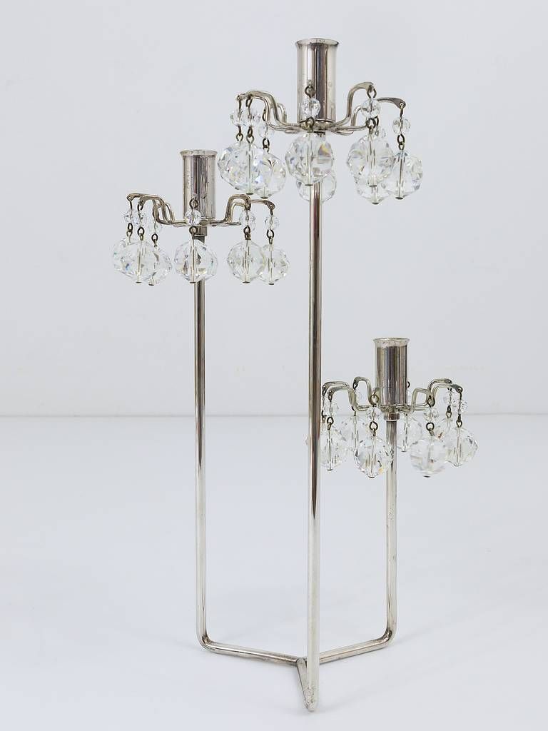 Lobmeyr Silver Plated Candleholder, Faceted Swarovski Crystals, Austria, 1960s photo Home Decor