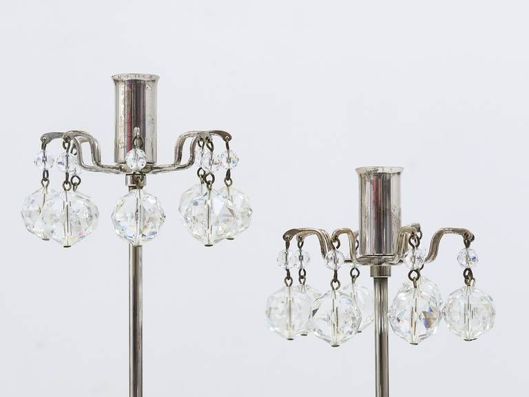 Lobmeyr Silver Plated Candleholder, Faceted Swarovski Crystals, Austria, 1960s photo vinterior