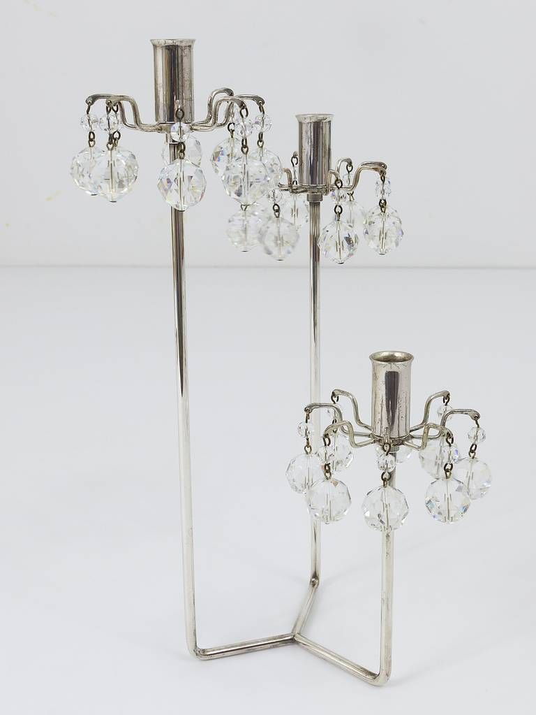 Lobmeyr Silver Plated Candleholder, Faceted Swarovski Crystals, Austria, 1960s photo vintage