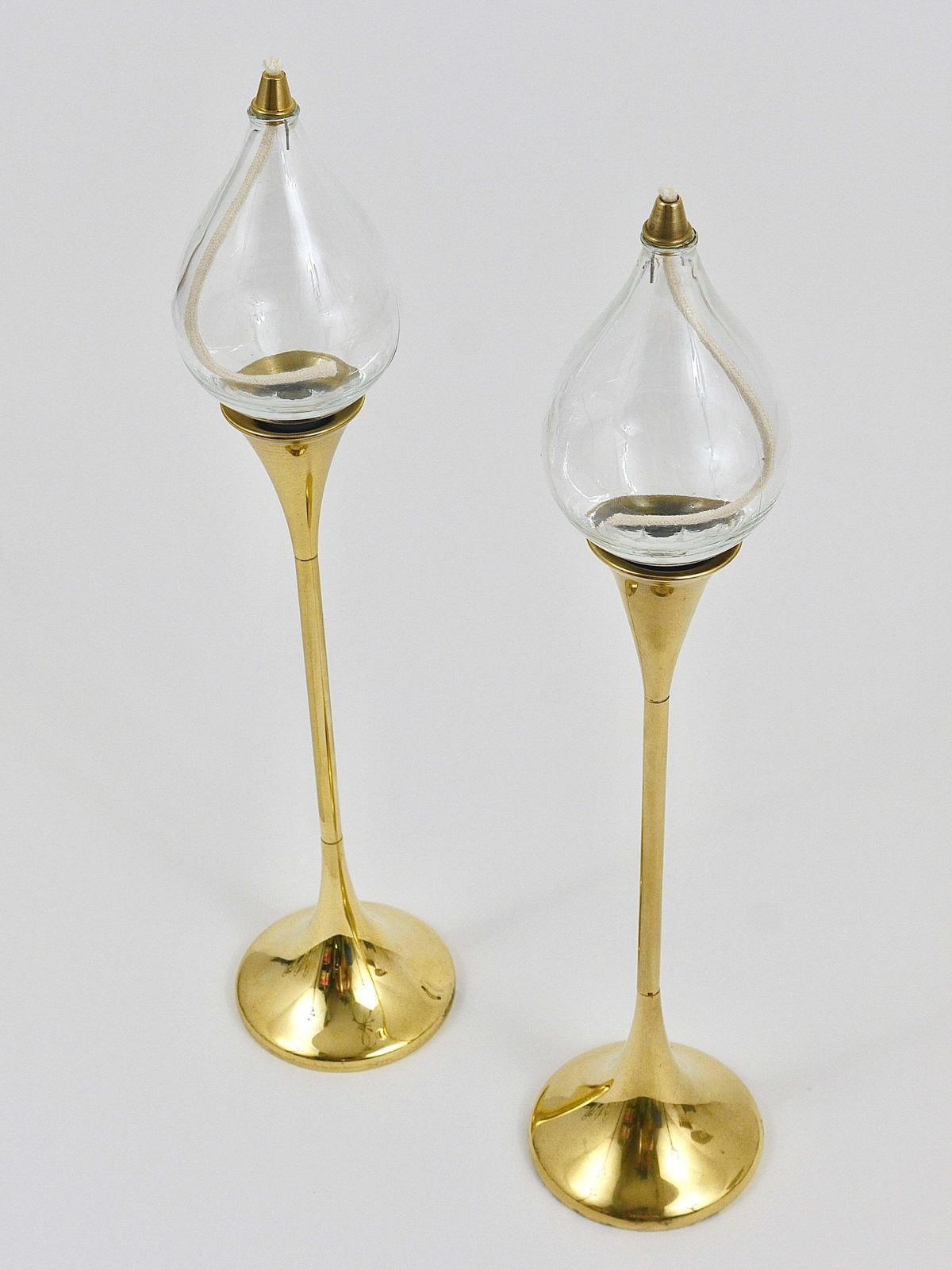 Two Large Freddie Andersen Midcentury Oil Lamp Candleholders, Denmark, 1970s photo vintage