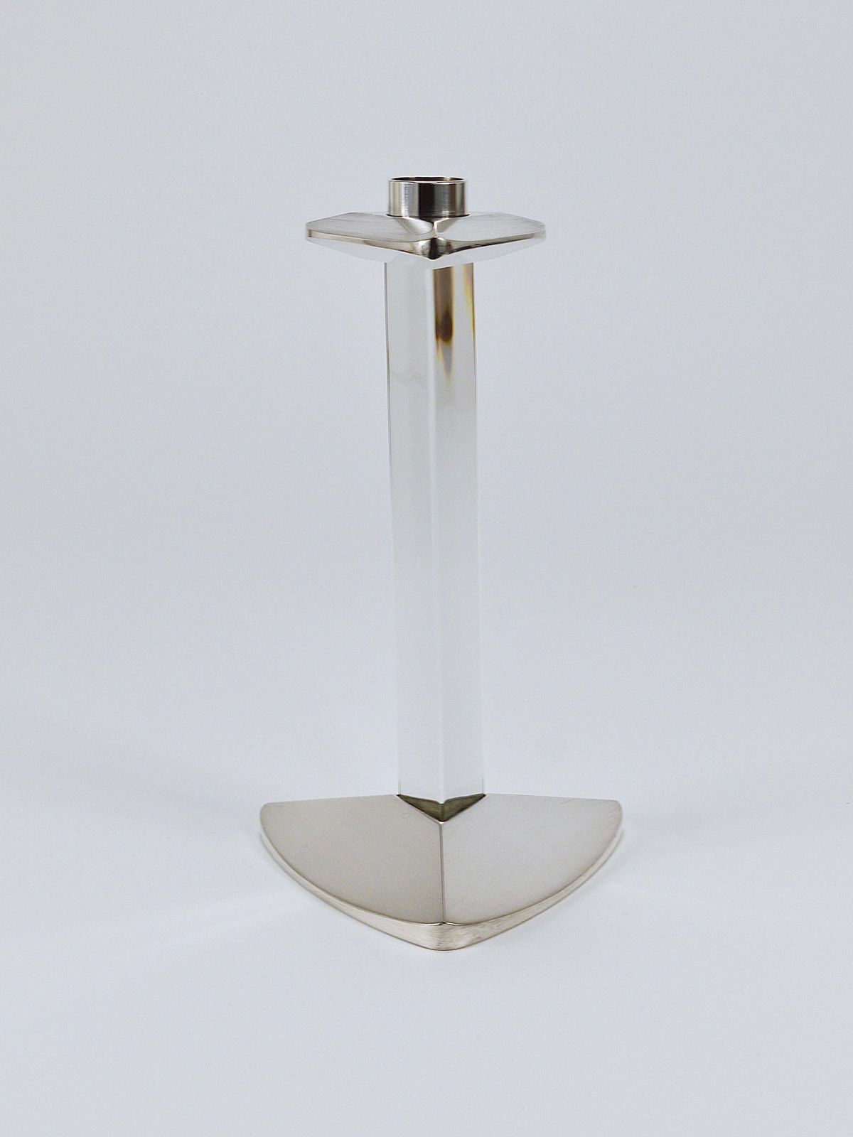 Riedel X Mesa Postmodern Silver & Crystal Candlestick Candle Holder, Italy, 1980 photo vinterior