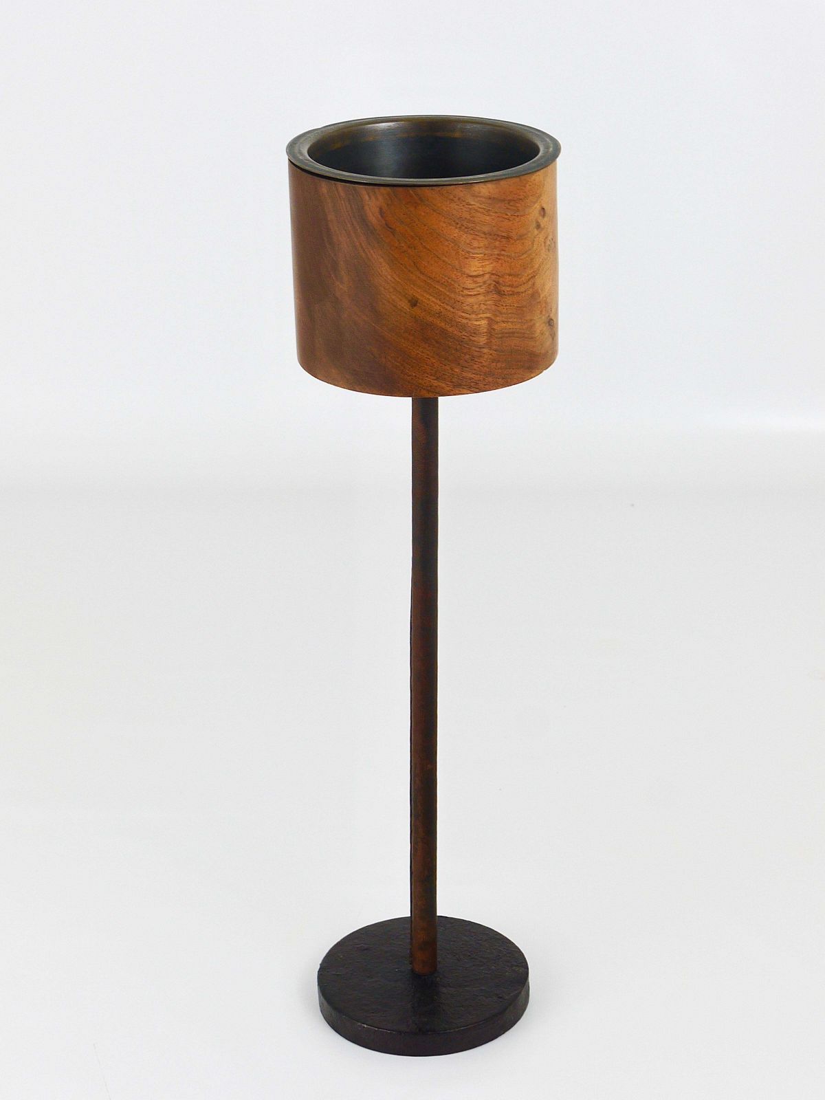 Carl Aubock Modernist Walnut Leather Candlestick Candle Holder, Austria, 1950s photo for sale